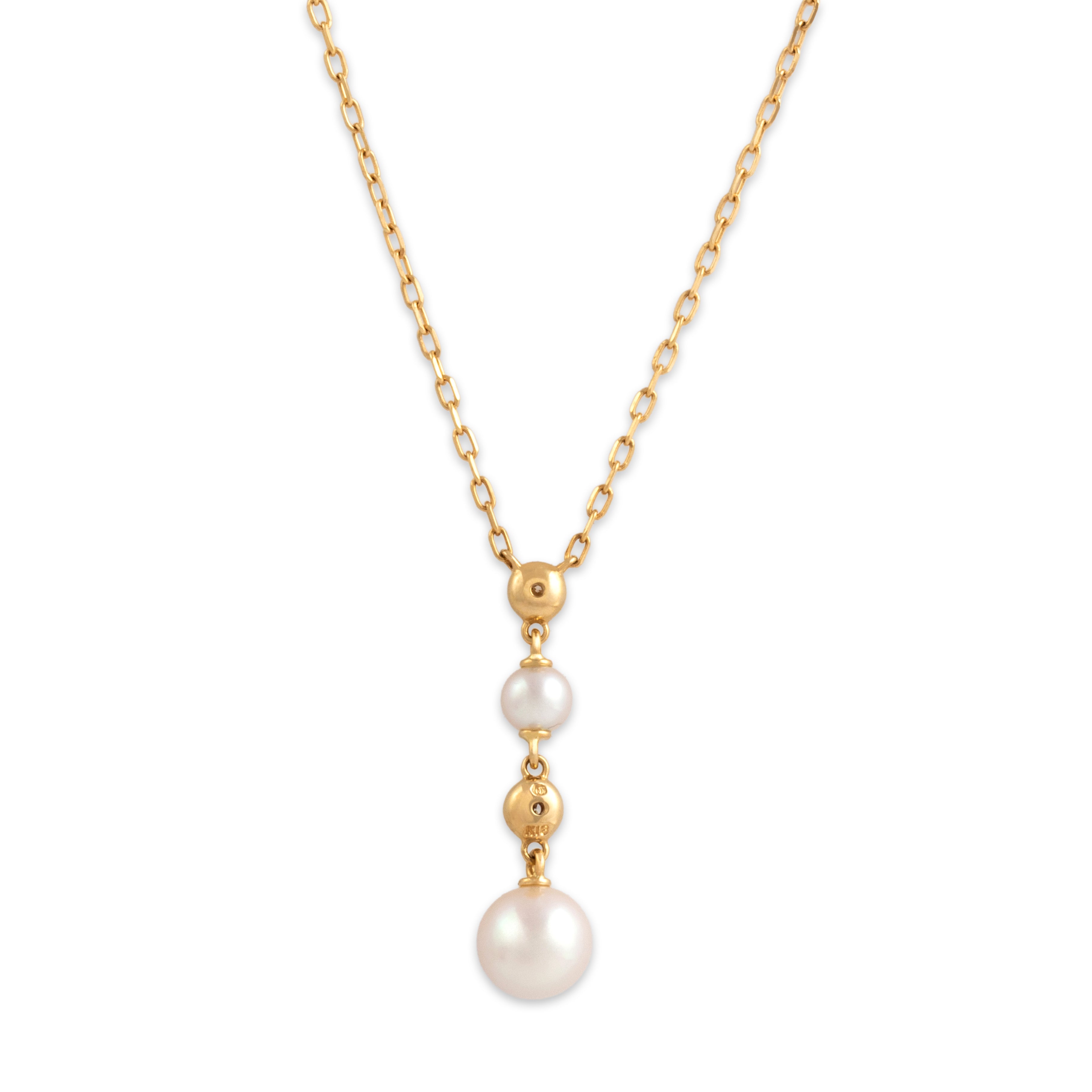Vintage Mikimoto 18k Yellow Gold Pearl Diamond Stunning Drop Dangle Adjustable Necklace - detail view #1