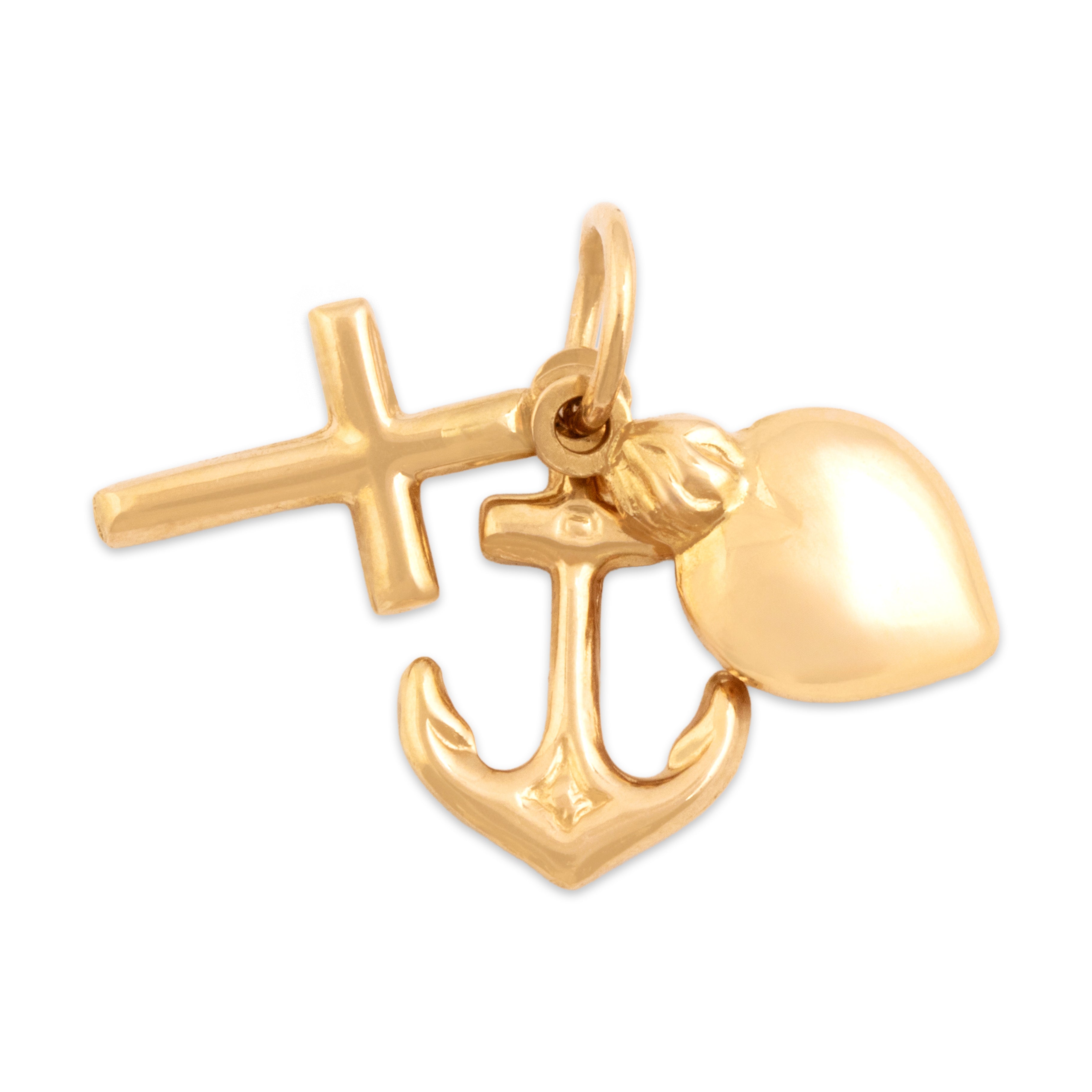 Estate Italian 18k Yellow Gold Anchor Cross Heart Dangle Charm / Pendant - Overall view