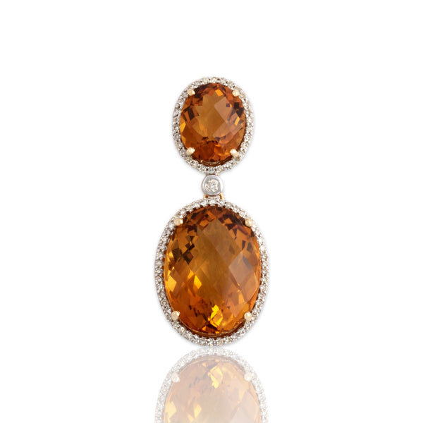 Estate Large 14k Yellow Gold 10.8cttw Madeira Citrine Diamond Checkerboard Pendant
