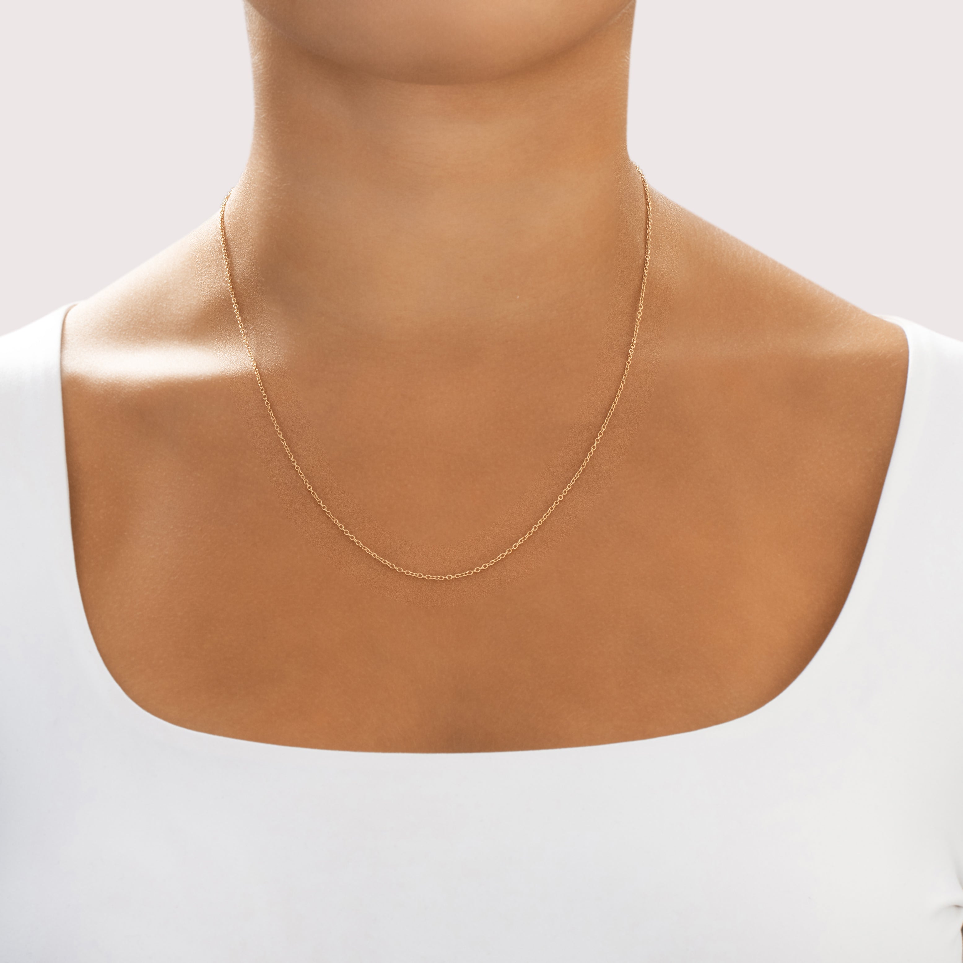 Vintage 14k Yellow Gold 1.4mm (Link) Delicate Cable Adjustable Chain - On model view