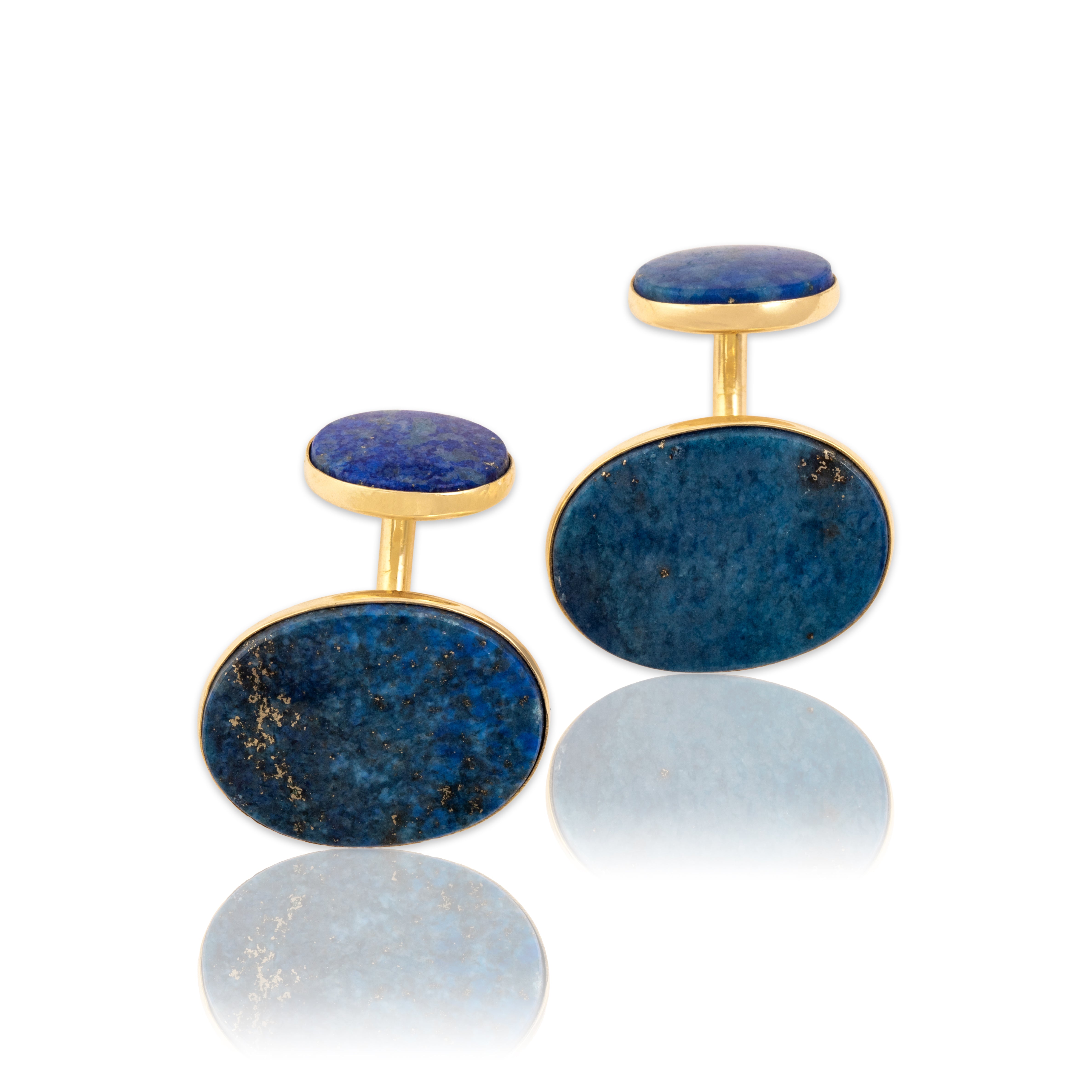 Vintage 14k Yellow Gold Lapis Lazuli Cosmic Cabochon Cufflinks - Close-up view