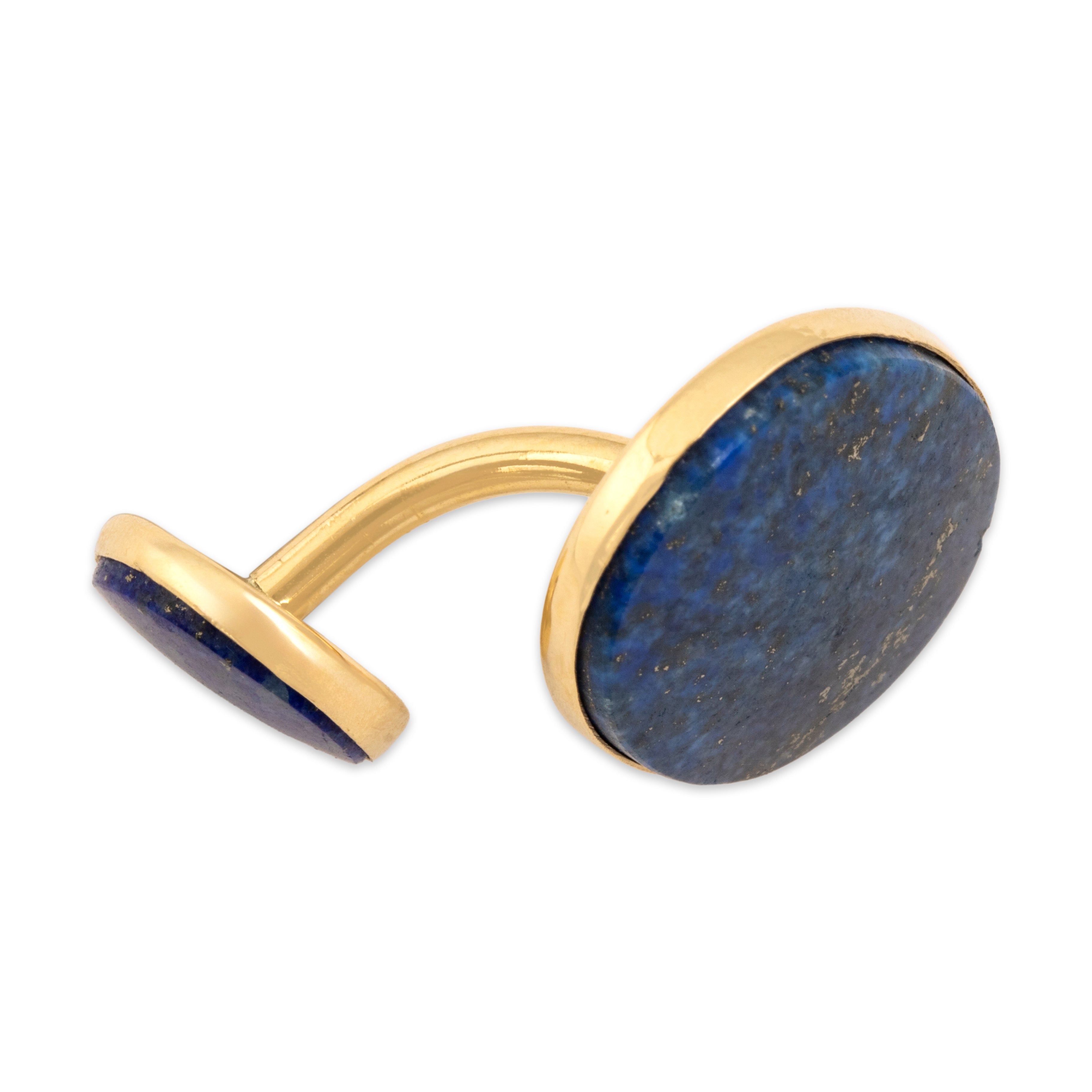 Vintage 14k Yellow Gold Lapis Lazuli Cosmic Cabochon Cufflinks - detail view #1