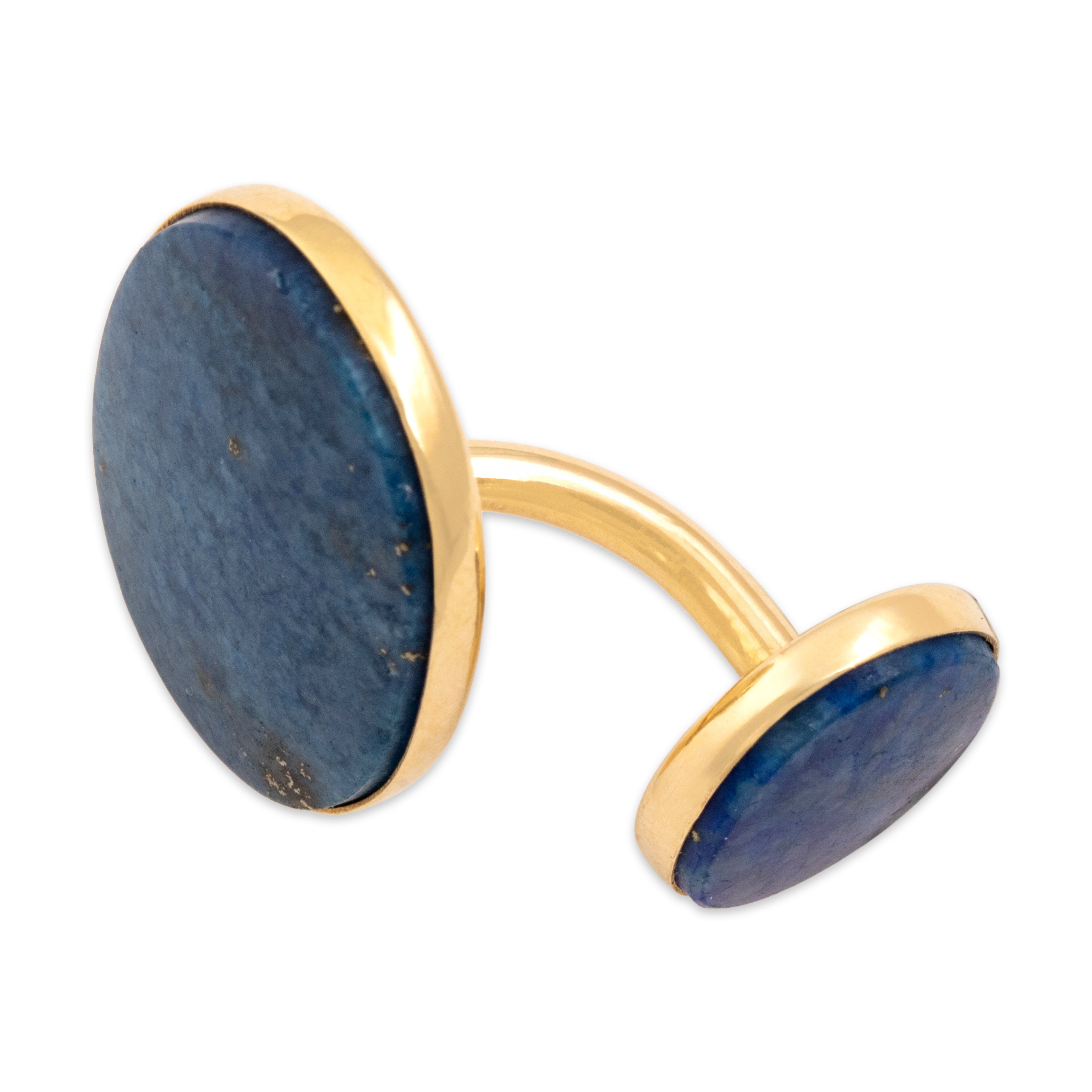 Vintage 14k Yellow Gold Lapis Lazuli Cosmic Cabochon Cufflinks - detail view #2