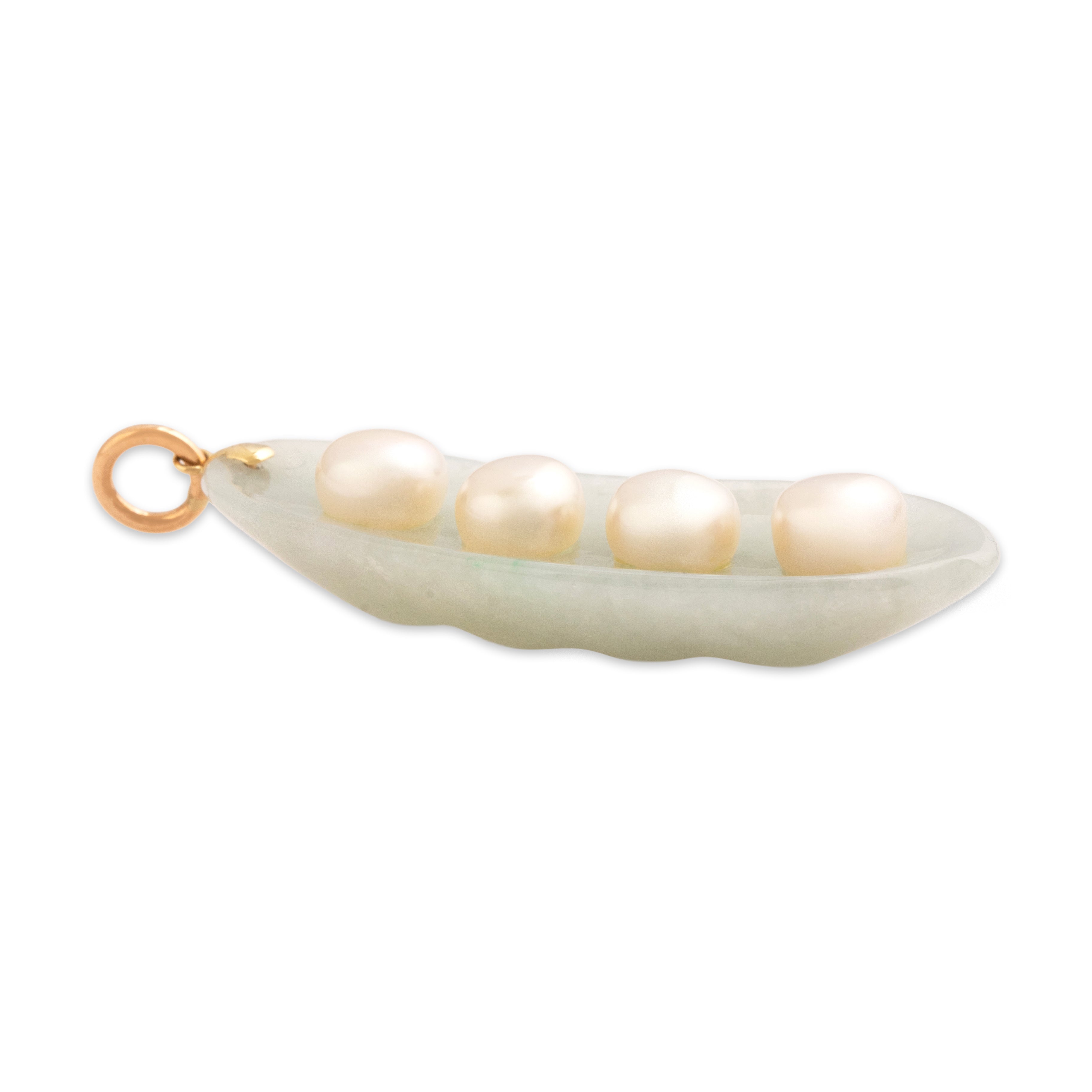 Vintage Large 14k Yellow Gold 37.97ct Jade Pearl Sweet Pea Pod Pendant - Side view