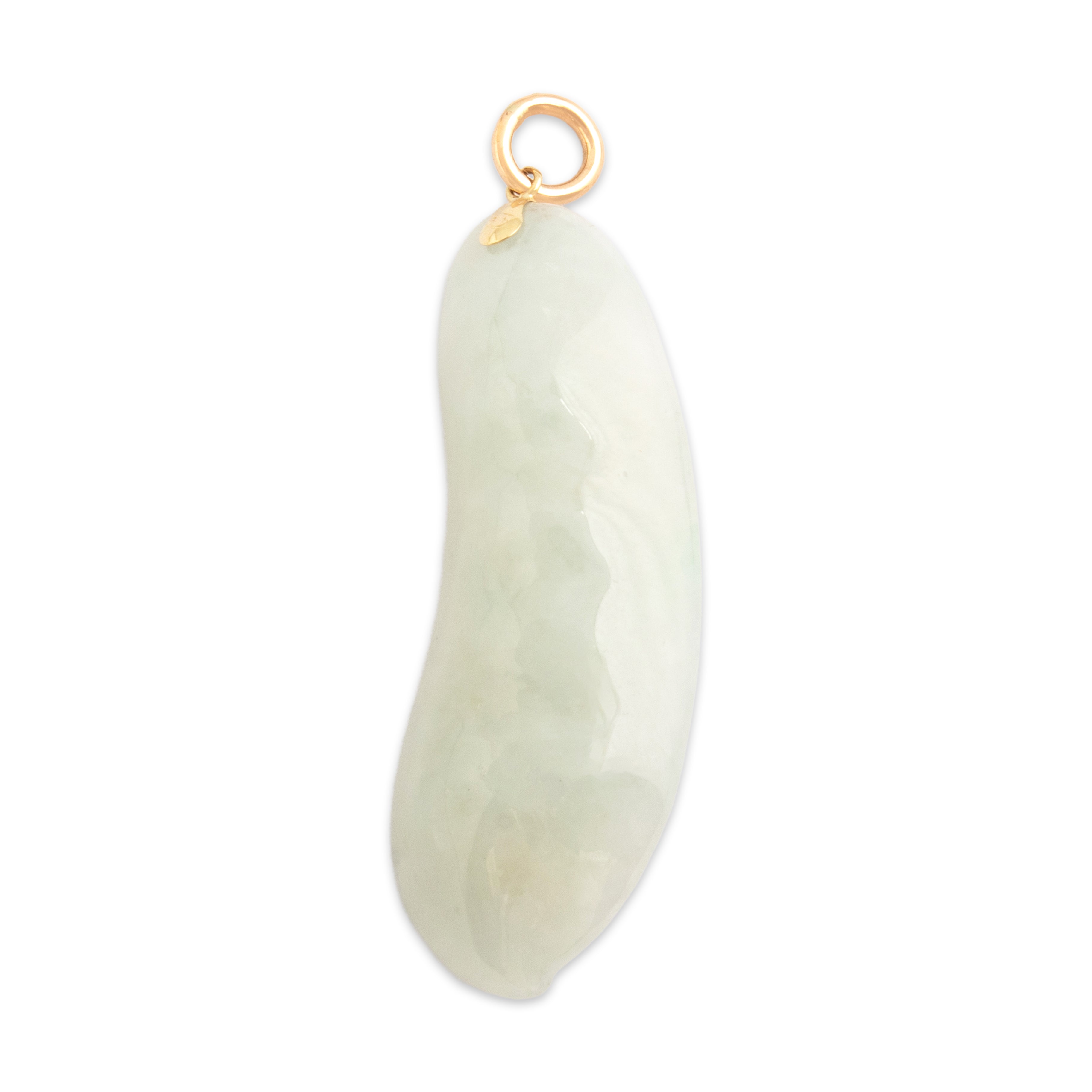Vintage Large 14k Yellow Gold 37.97ct Jade Pearl Sweet Pea Pod Pendant - Back view