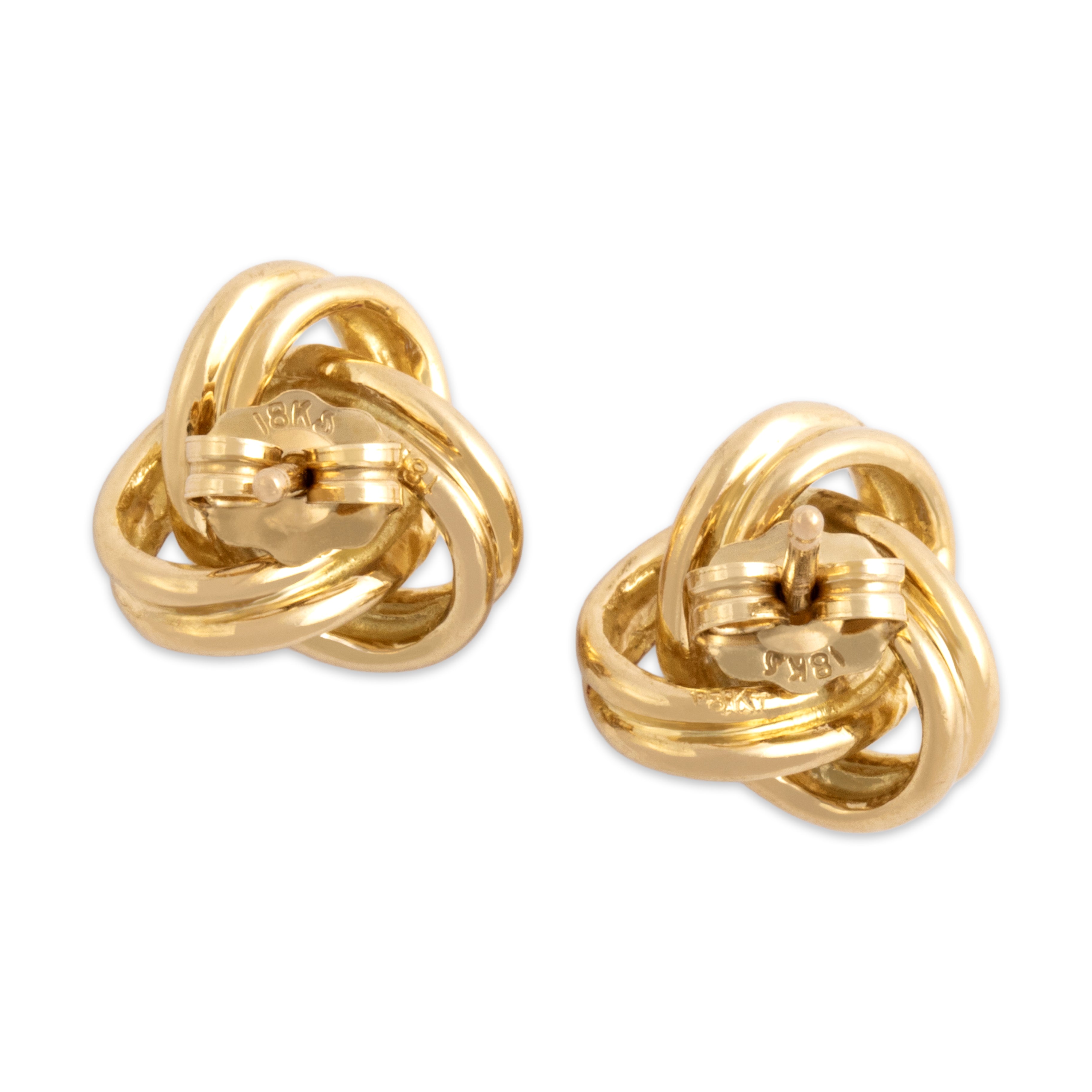 Vintage 18k Yellow Gold Ruby Gleaming Trinity Knot Stud Earrings - Back view