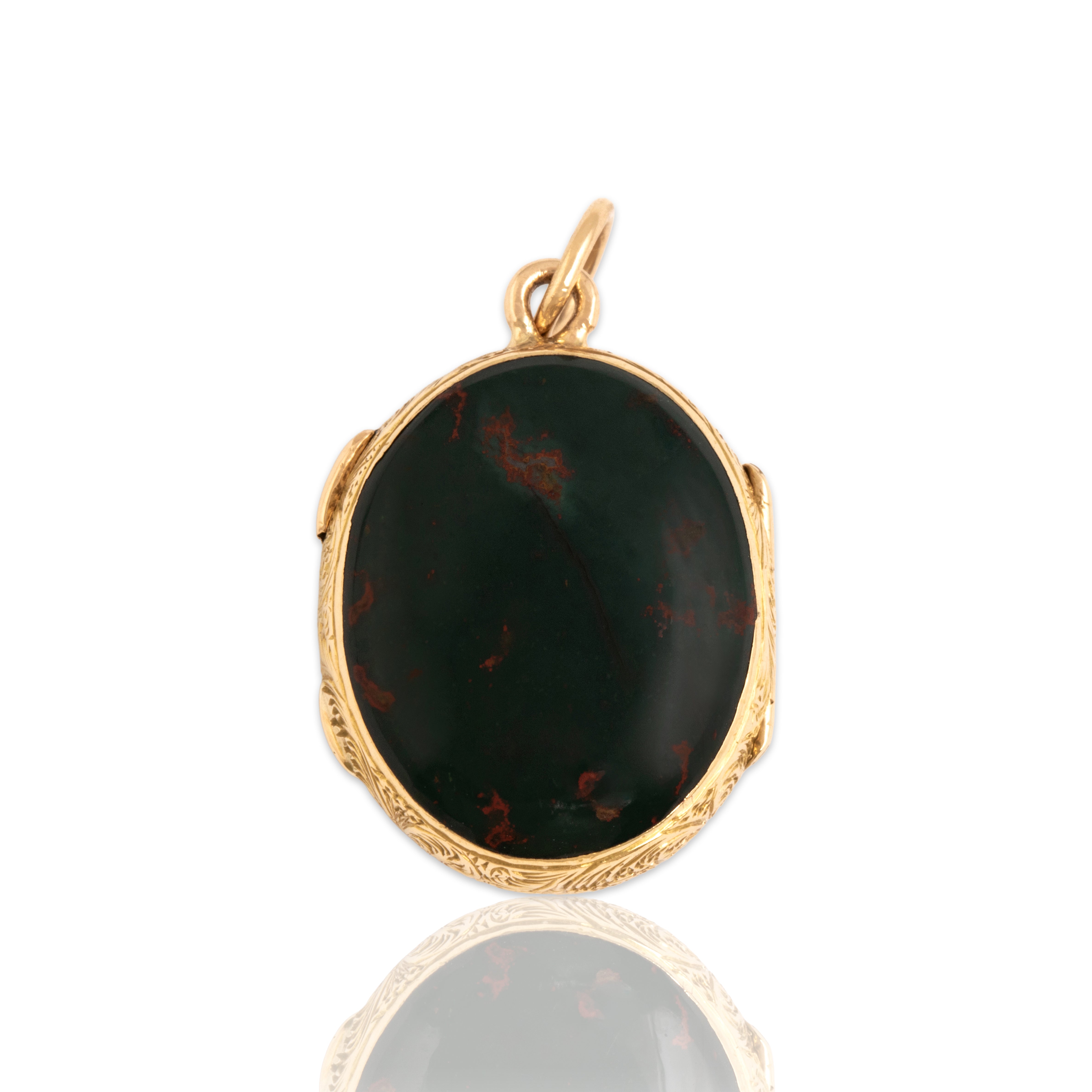 Antique Victorian 18k Yellow Gold 8.67cttw Bloodstone Woven Hair Locket Pendant