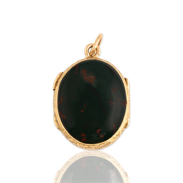 Antique Victorian 18k Yellow Gold 8.67cttw Bloodstone Woven Hair Locket Pendant