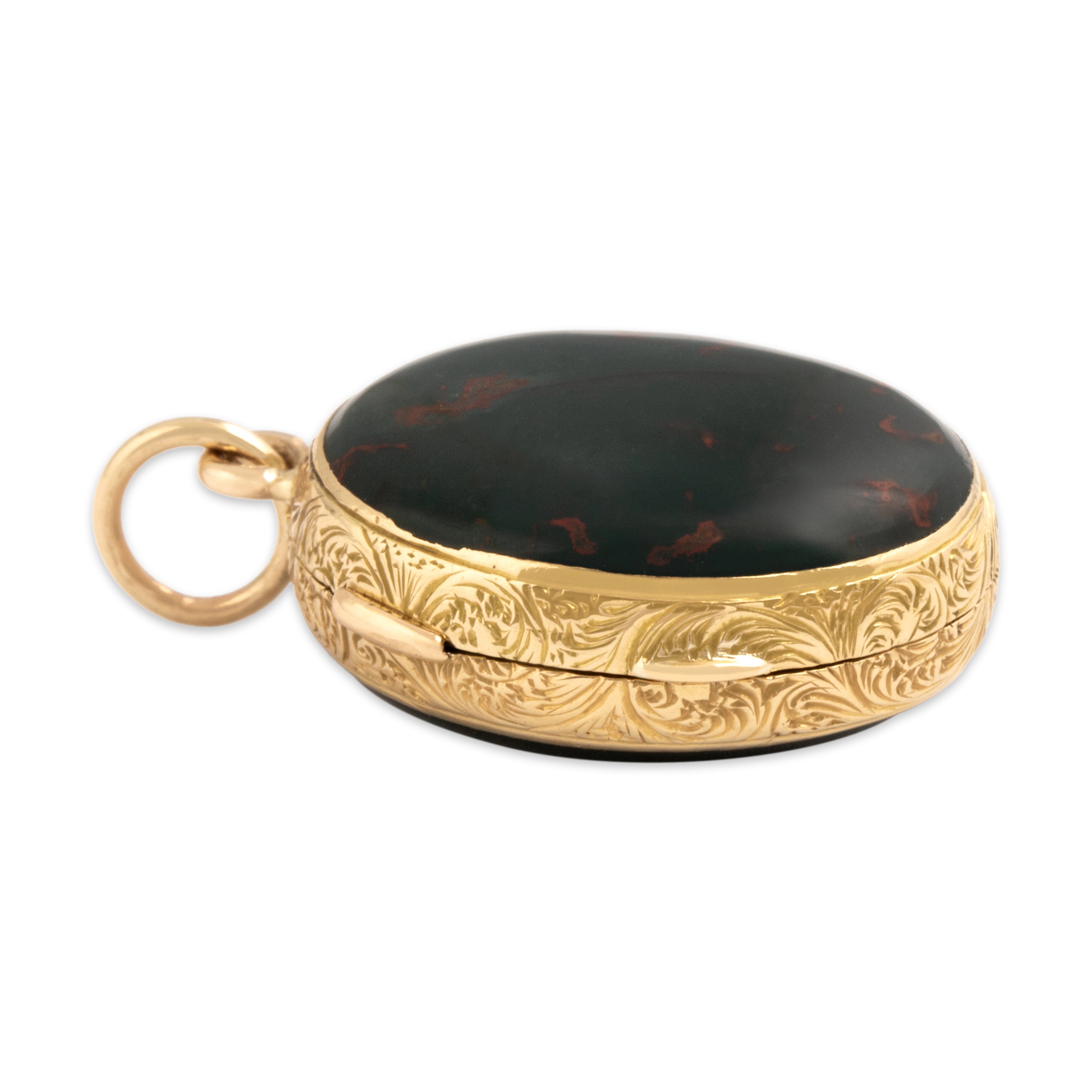 Antique Victorian 18k Yellow Gold 8.67cttw Bloodstone Woven Hair Locket Pendant