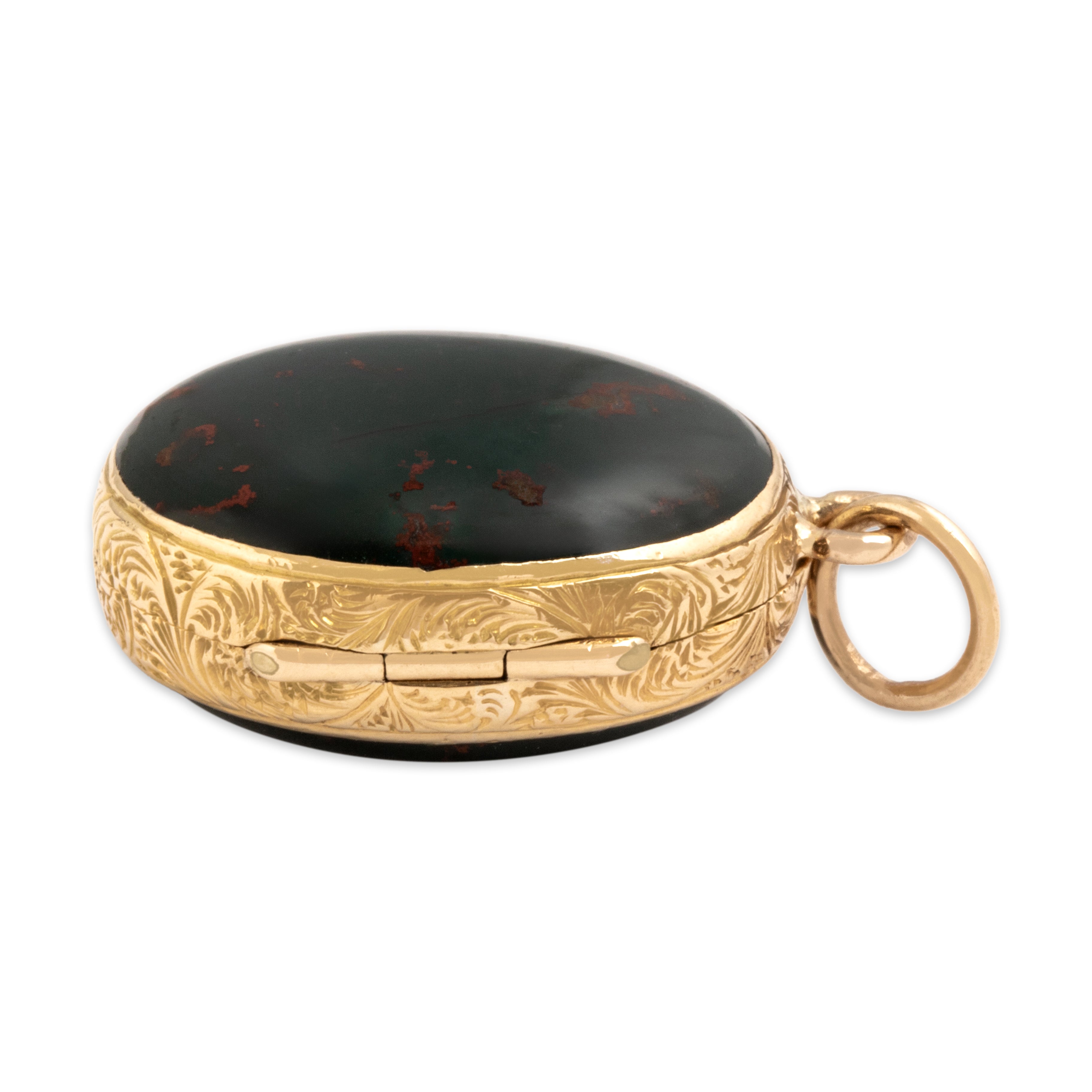 Antique Victorian 18k Yellow Gold 8.67cttw Bloodstone Woven Hair Locket Pendant