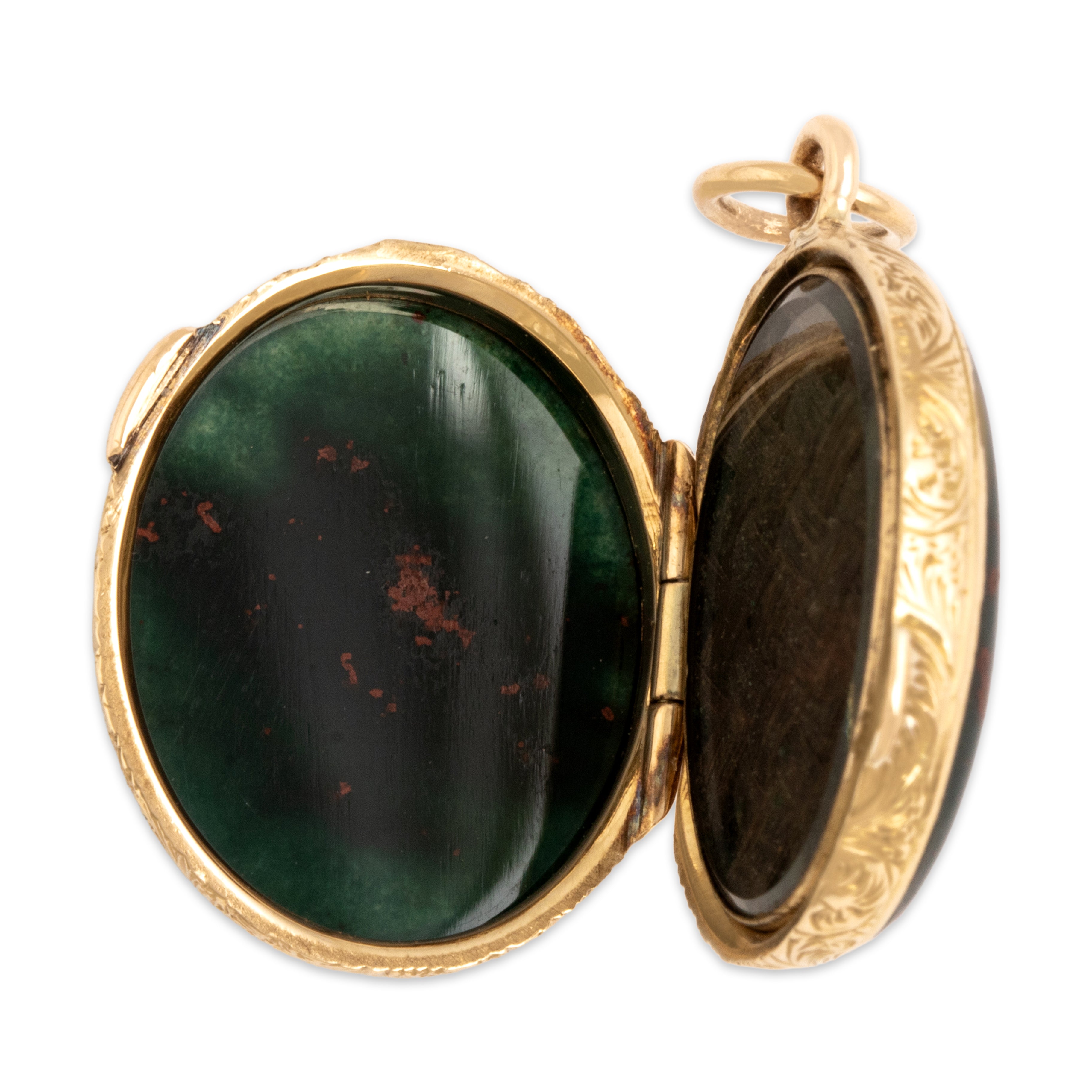 Antique Victorian 18k Yellow Gold 8.67cttw Bloodstone Striking Ornate Woven Hair Locket Pendant - detail view #1