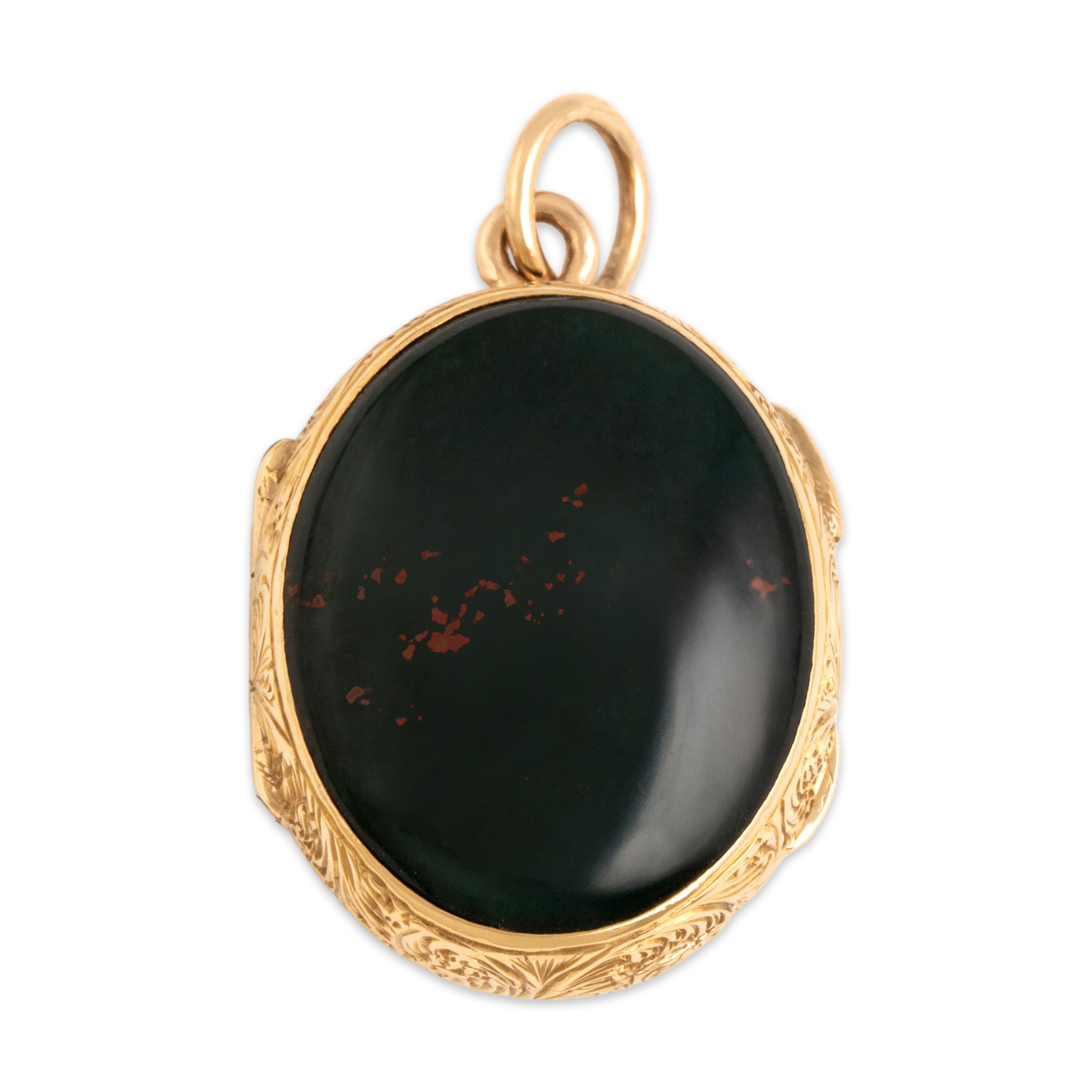 Antique Victorian 18k Yellow Gold 8.67cttw Bloodstone Woven Hair Locket Pendant