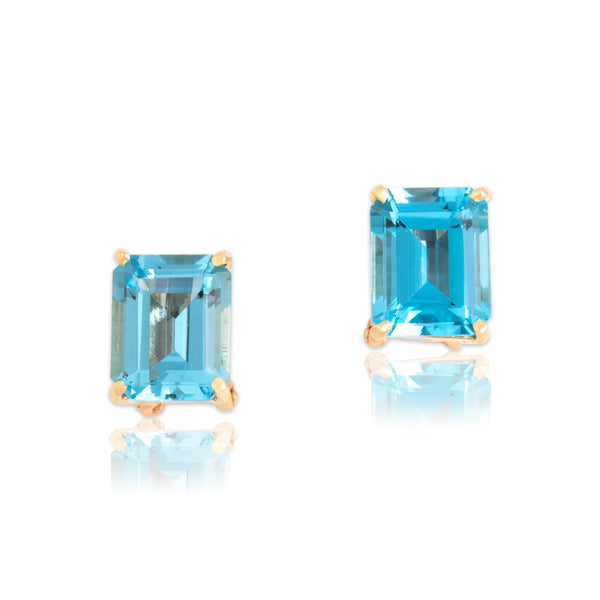 Vintage 14k Yellow Gold 8.37cttw Blue Topaz Vivid Solitaire Omega-Back Earrings