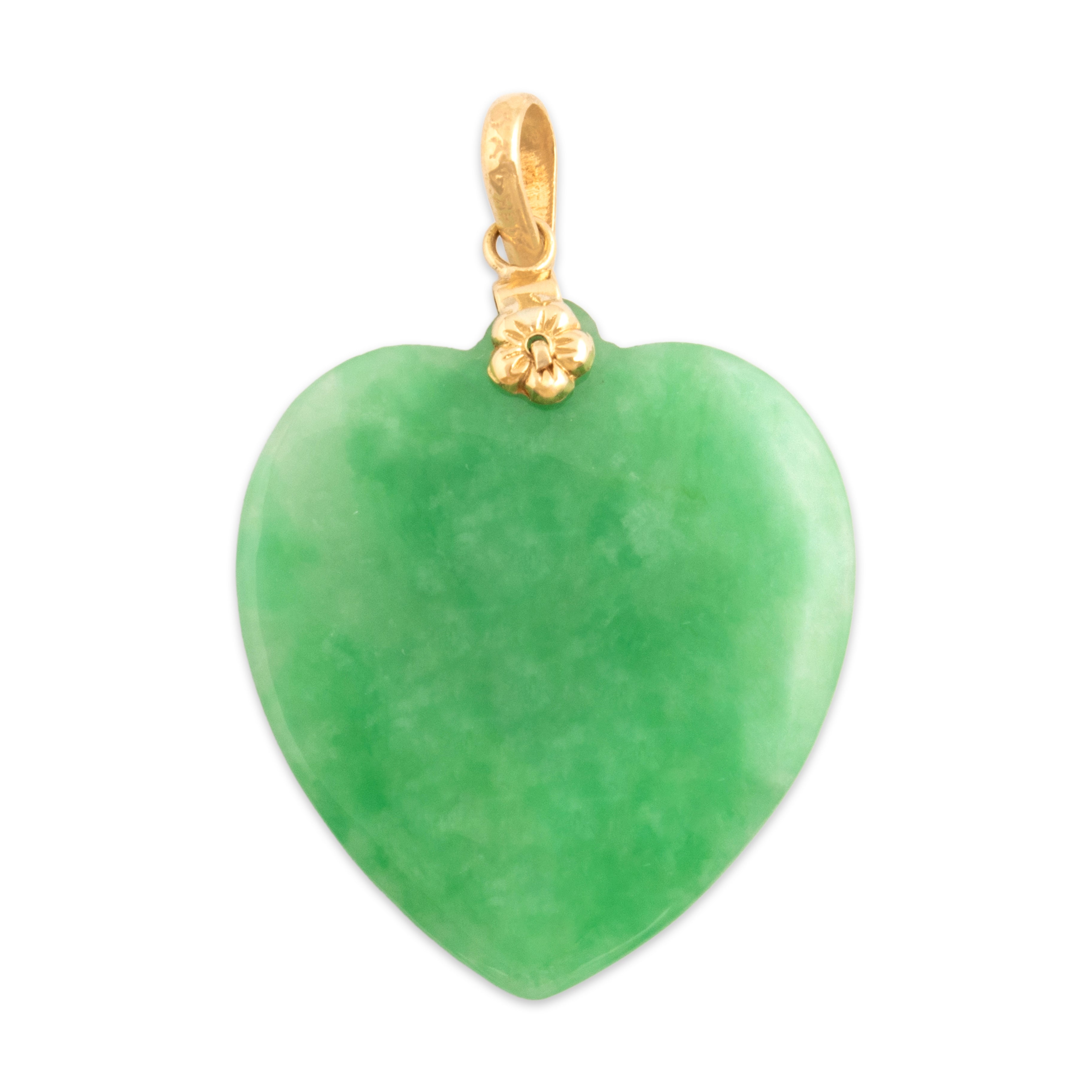 Vintage 14k Yellow Gold 34.09ct Jade Vibrant Heart Pendant