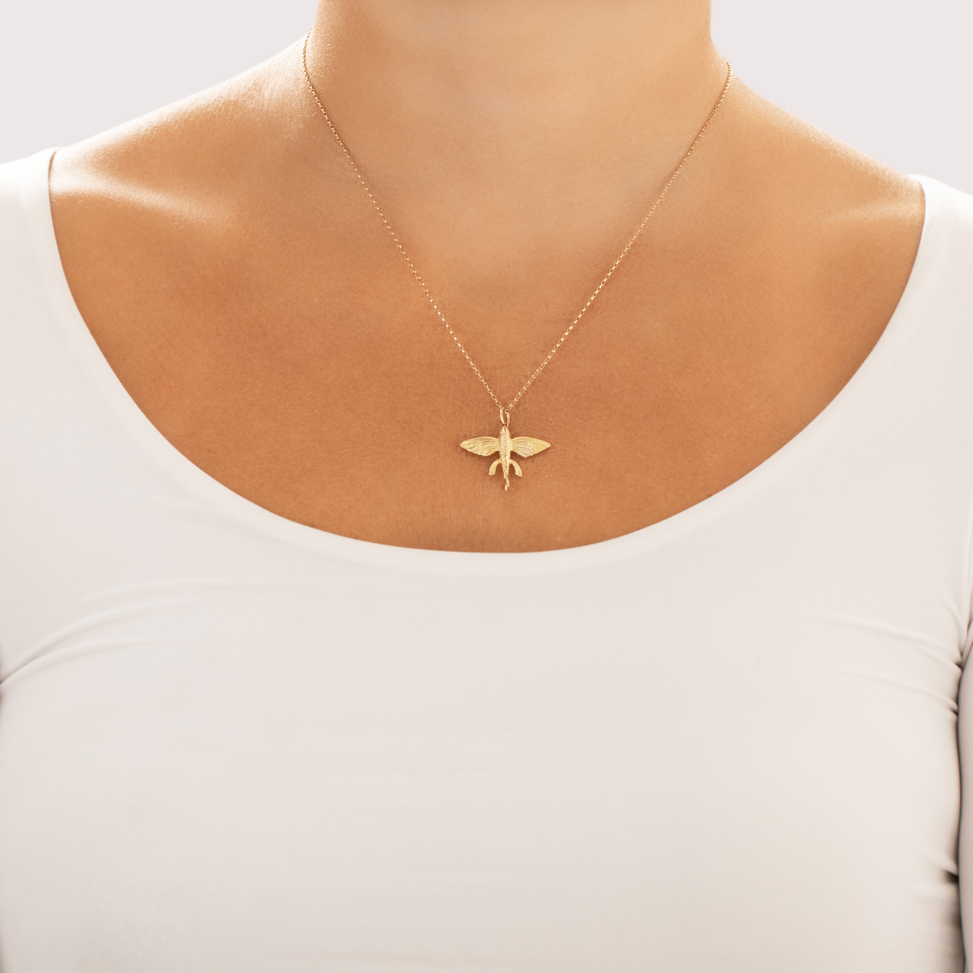 Vintage 10k Yellow Gold Soaring Flying Fish Charm / Pendant - On model view