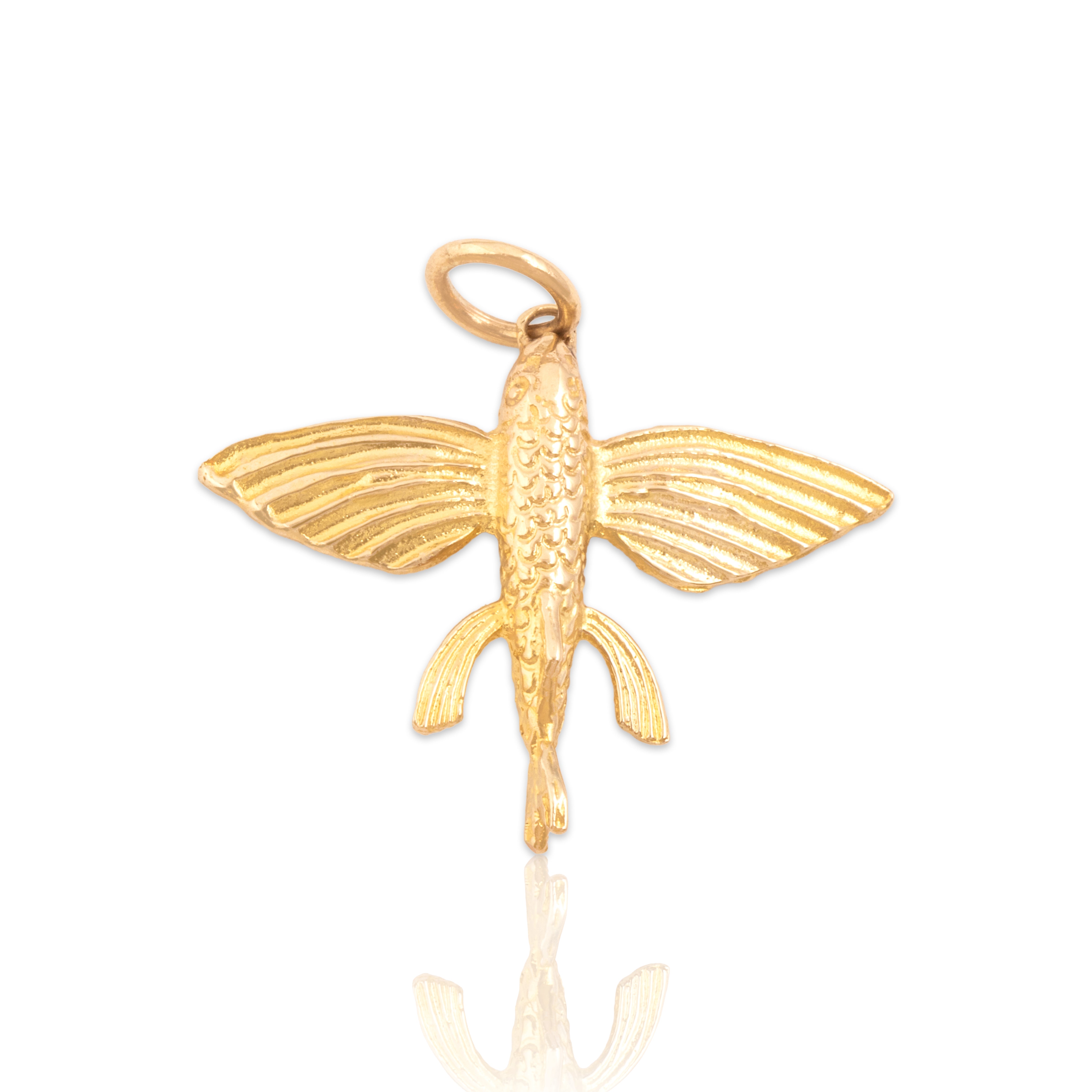 Vintage 10k Yellow Gold Soaring Flying Fish Charm / Pendant - Close-up view