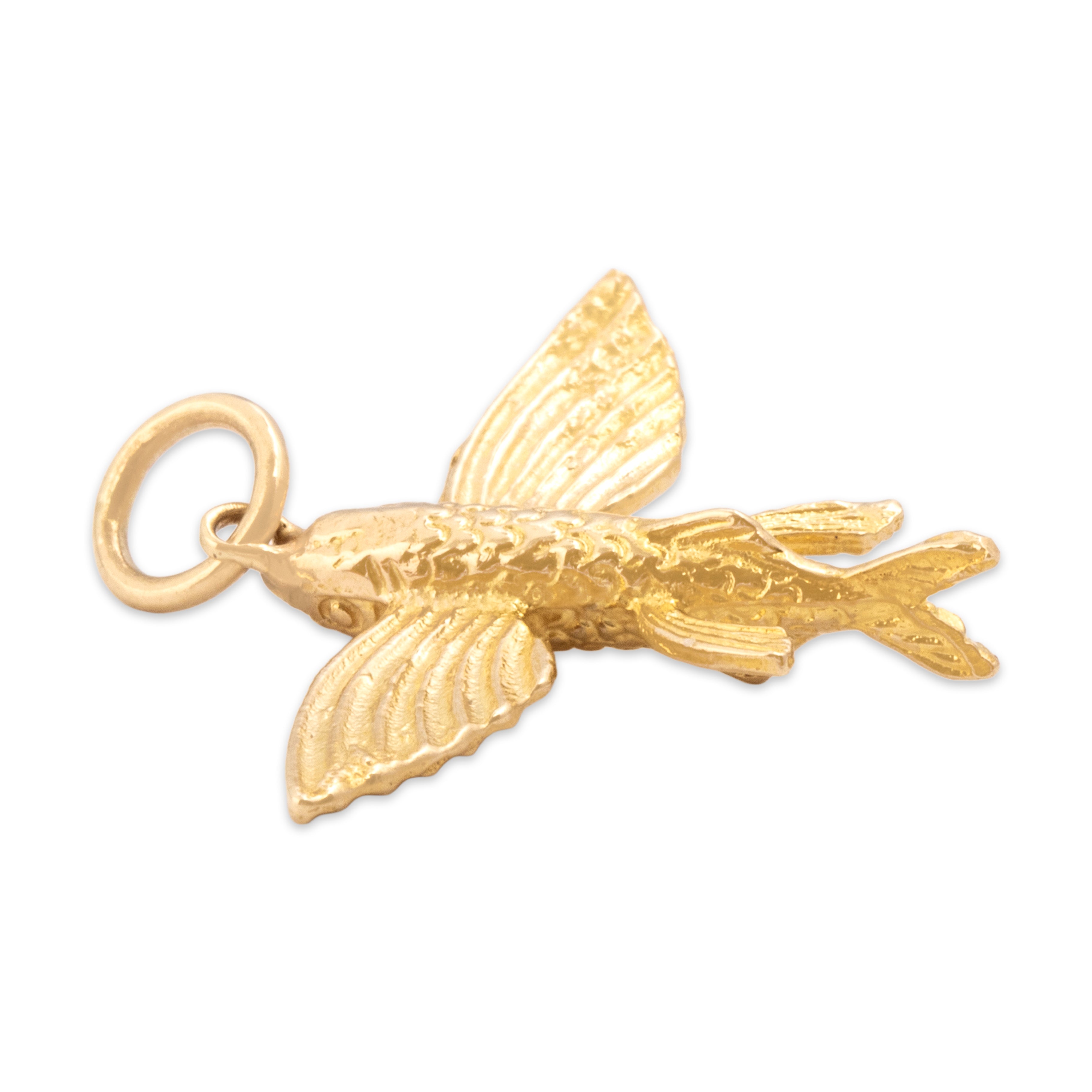 Vintage 10k Yellow Gold Soaring Flying Fish Charm / Pendant - Side view