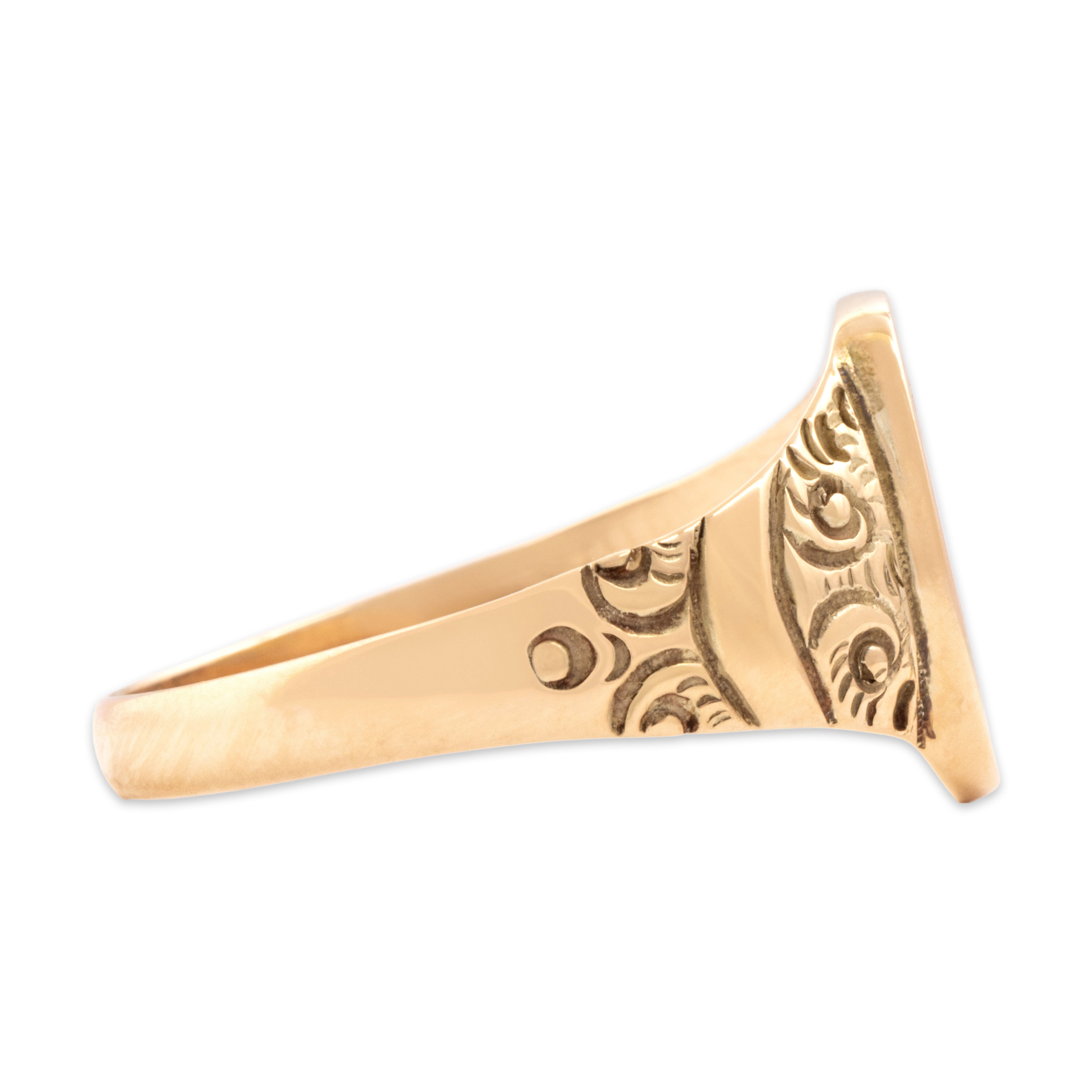 Antique 10k Yellow Gold Wonderful Decorated Engraved Monogram Signet Ring - Side view