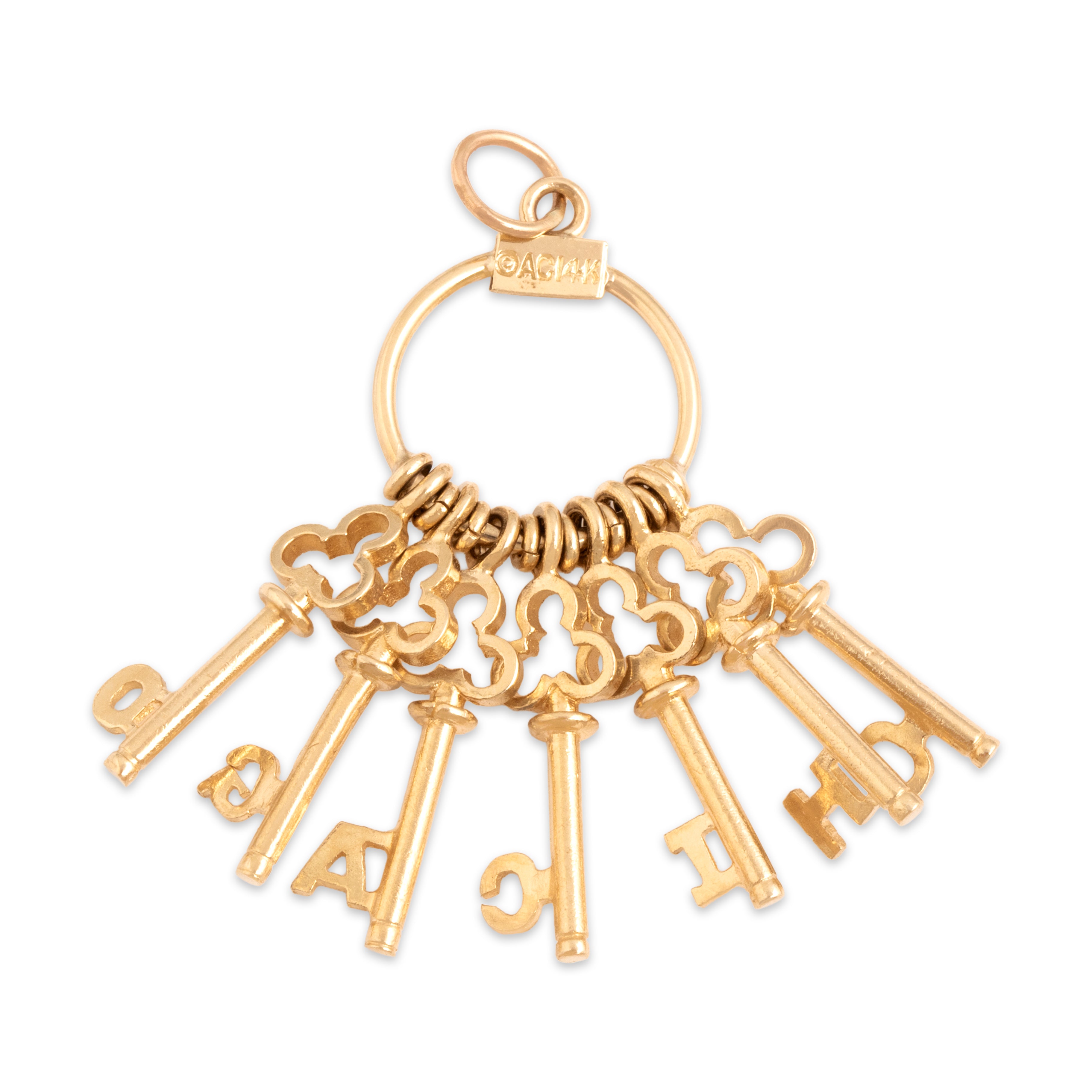 Vintage 14k Yellow Gold Chicago Skeleton Key Ring Charm / Pendant - Back view