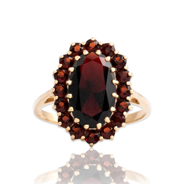 Vintage 10k Yellow Gold 3.89cttw Garnet Wonderful Elongated Oval Halo Ring 8.00