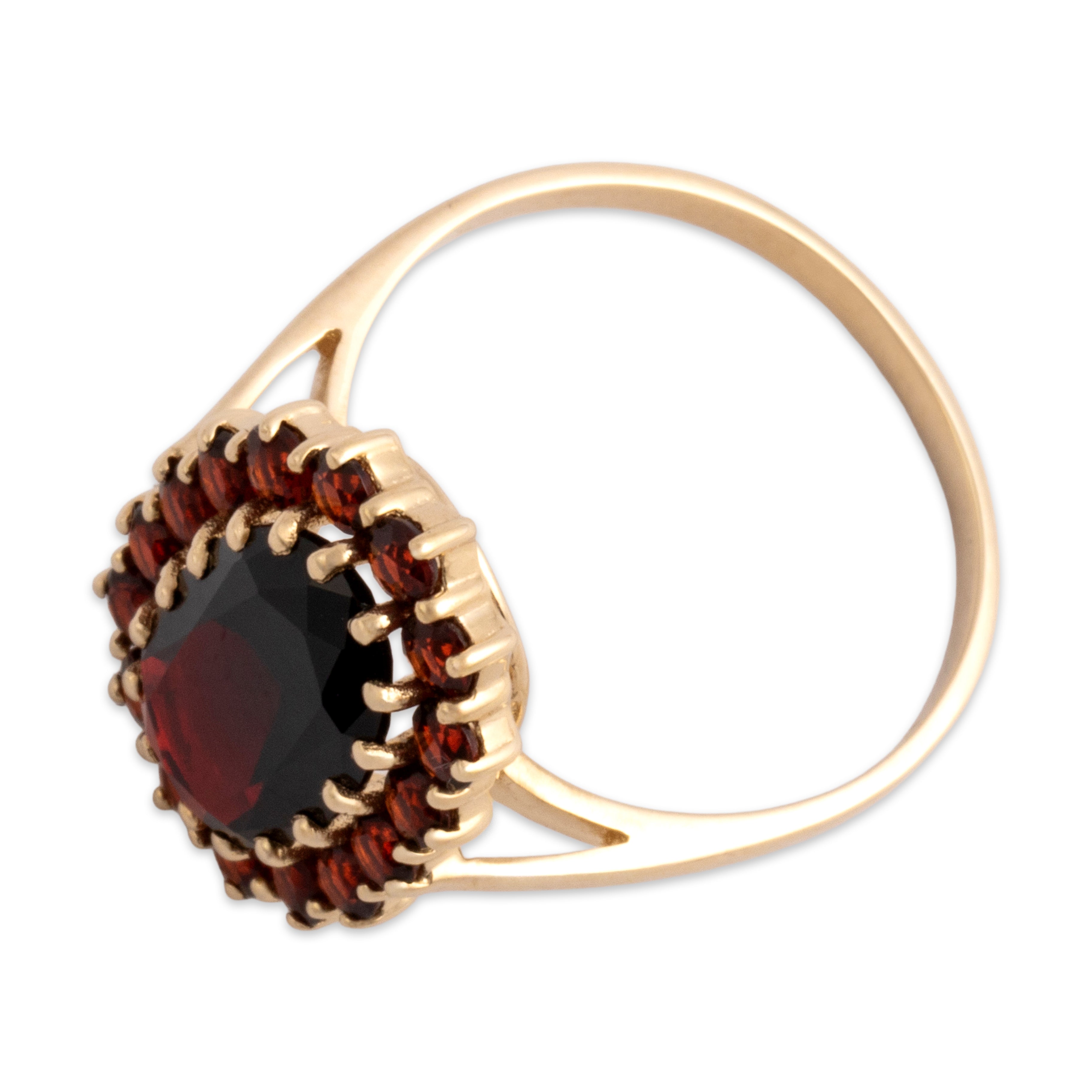 Vintage 10k Yellow Gold 3.89cttw Garnet Wonderful Elongated Oval Halo Ring - Overall view