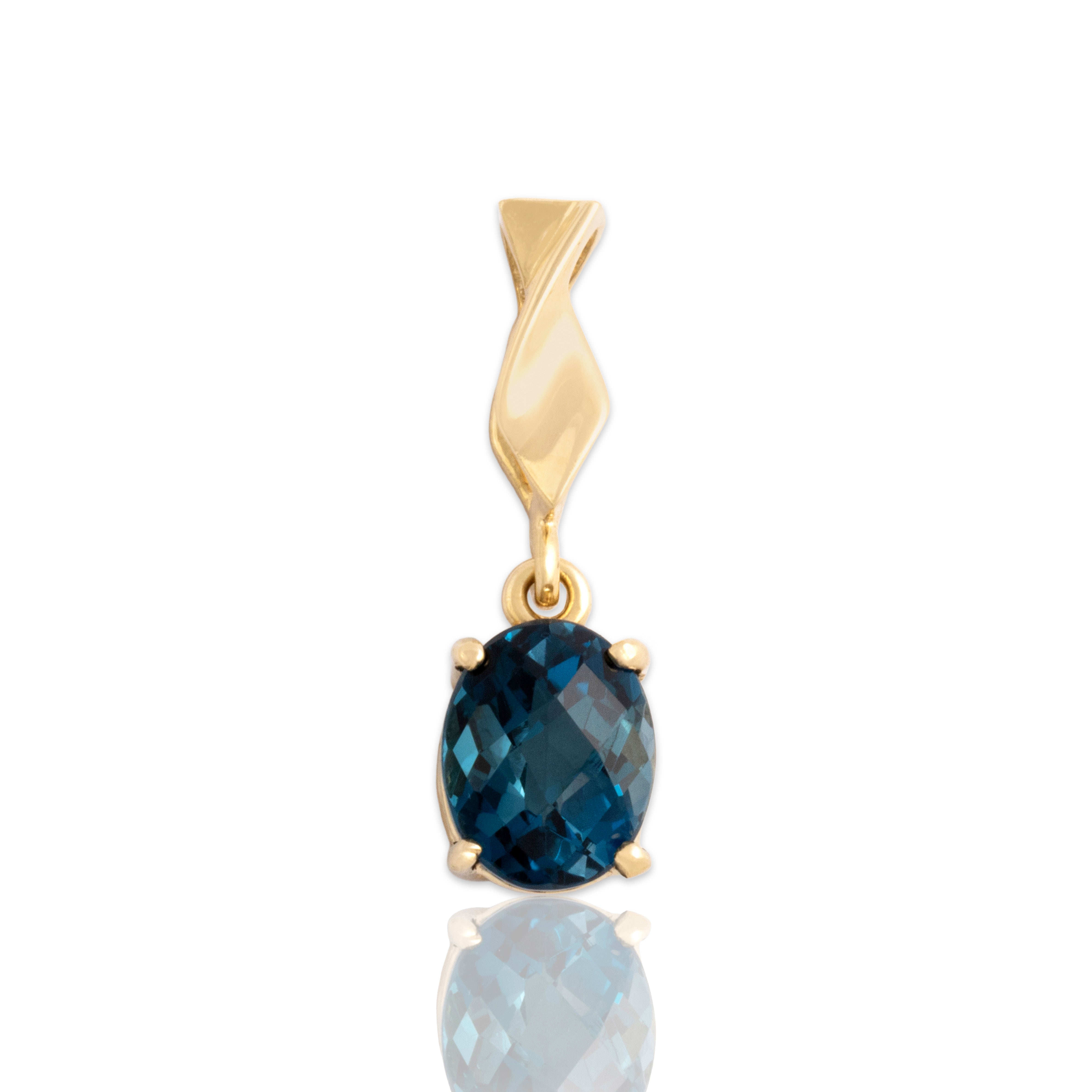Vintage 14k & 10k Yellow Gold 2.73ct London Blue Topaz Checkerboard Dangle Pendant