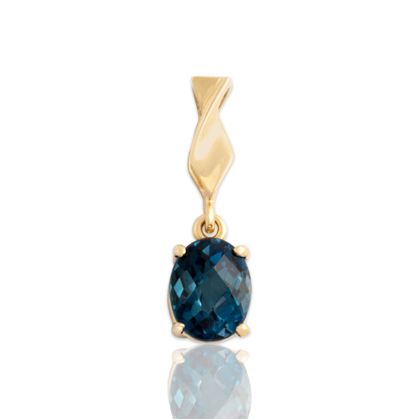 Vintage 14k & 10k Yellow Gold 2.73ct London Blue Topaz Checkerboard Dangle Pendant