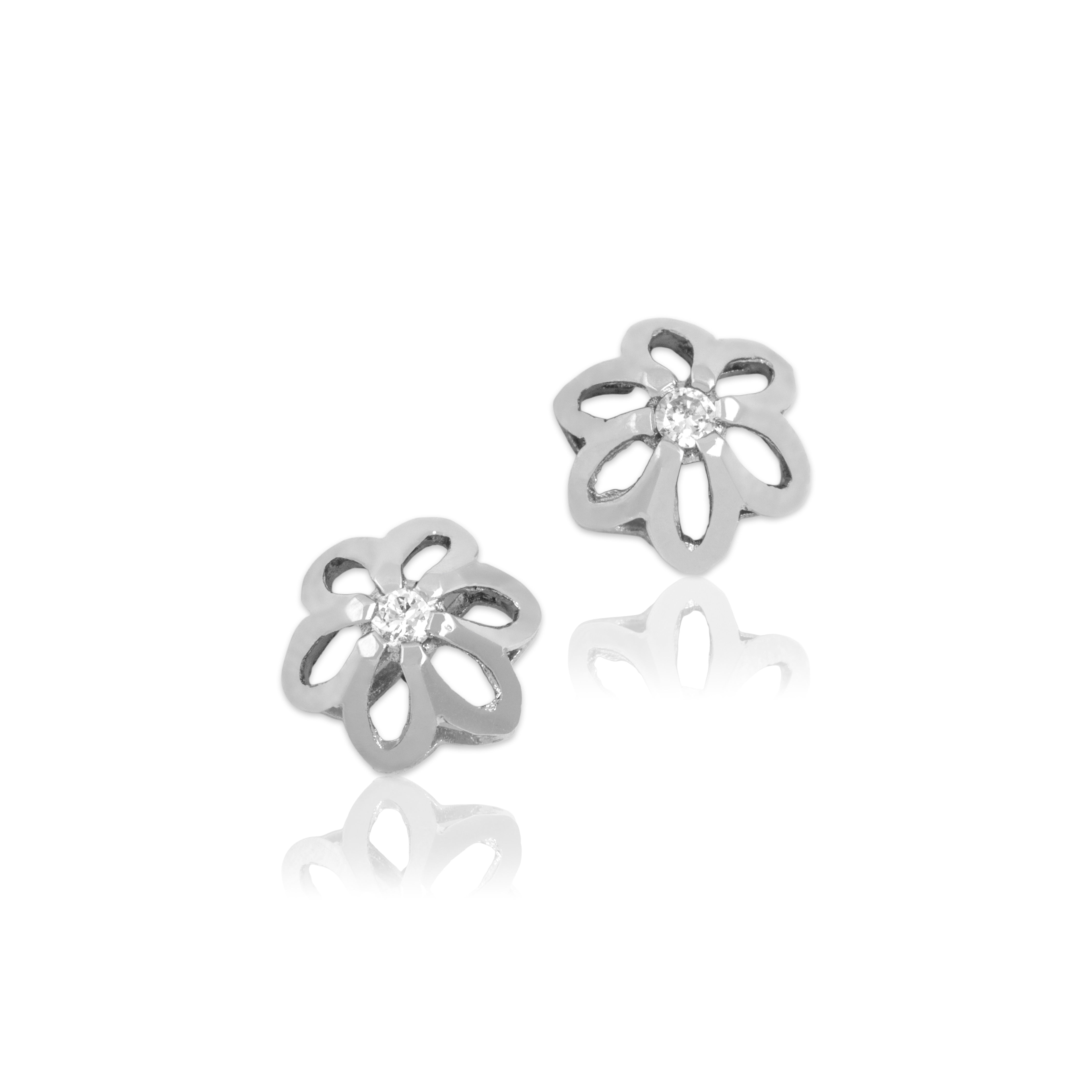 Vintage 14k White Gold Diamond Feminine Mini Flower Stud Earrings
