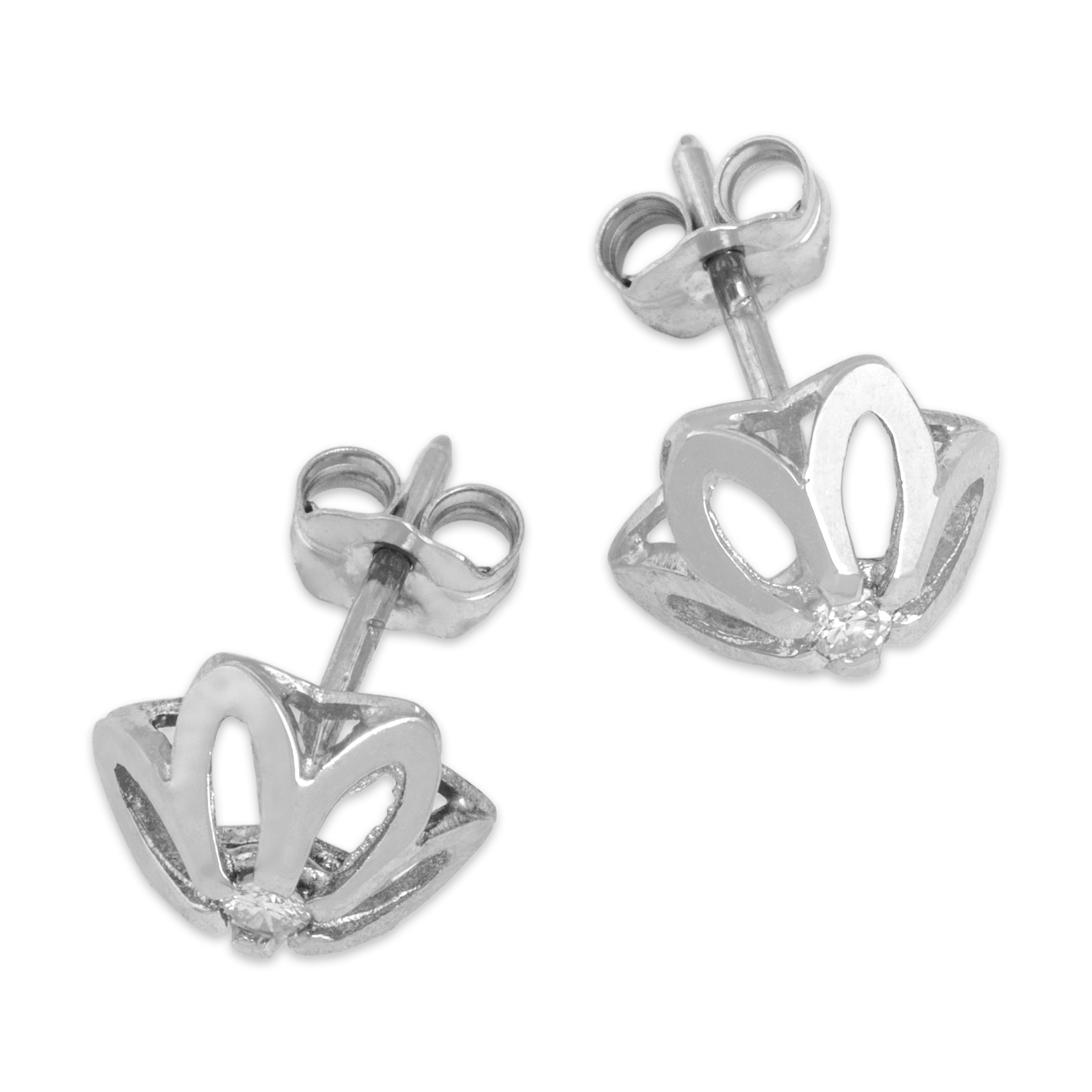 Vintage 14k White Gold Diamond Feminine Mini Flower Stud Earrings