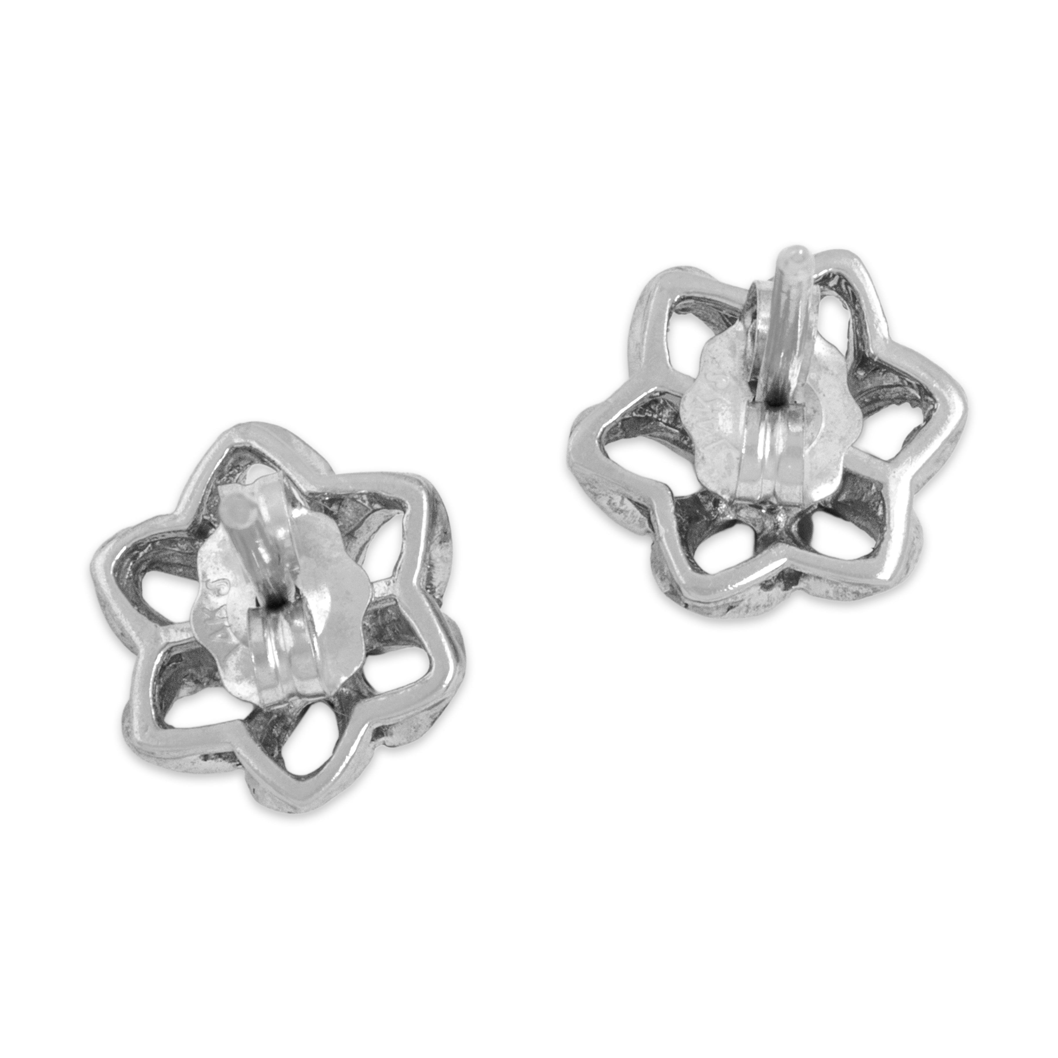 Vintage 14k White Gold Diamond Feminine Mini Flower Stud Earrings - Back view