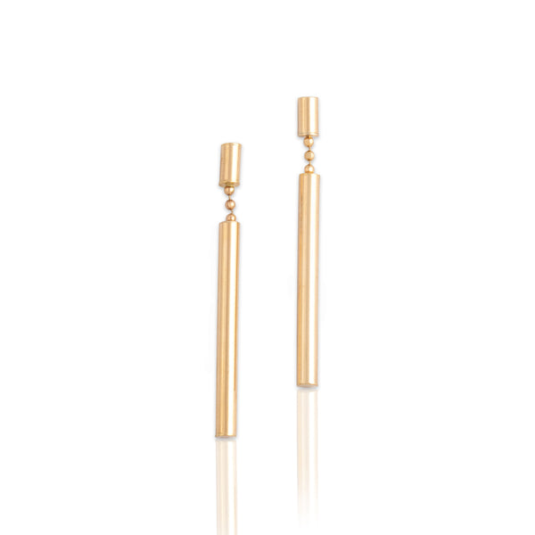 Vintage 14k Yellow Gold Sleek Tubal Dangle Earrings