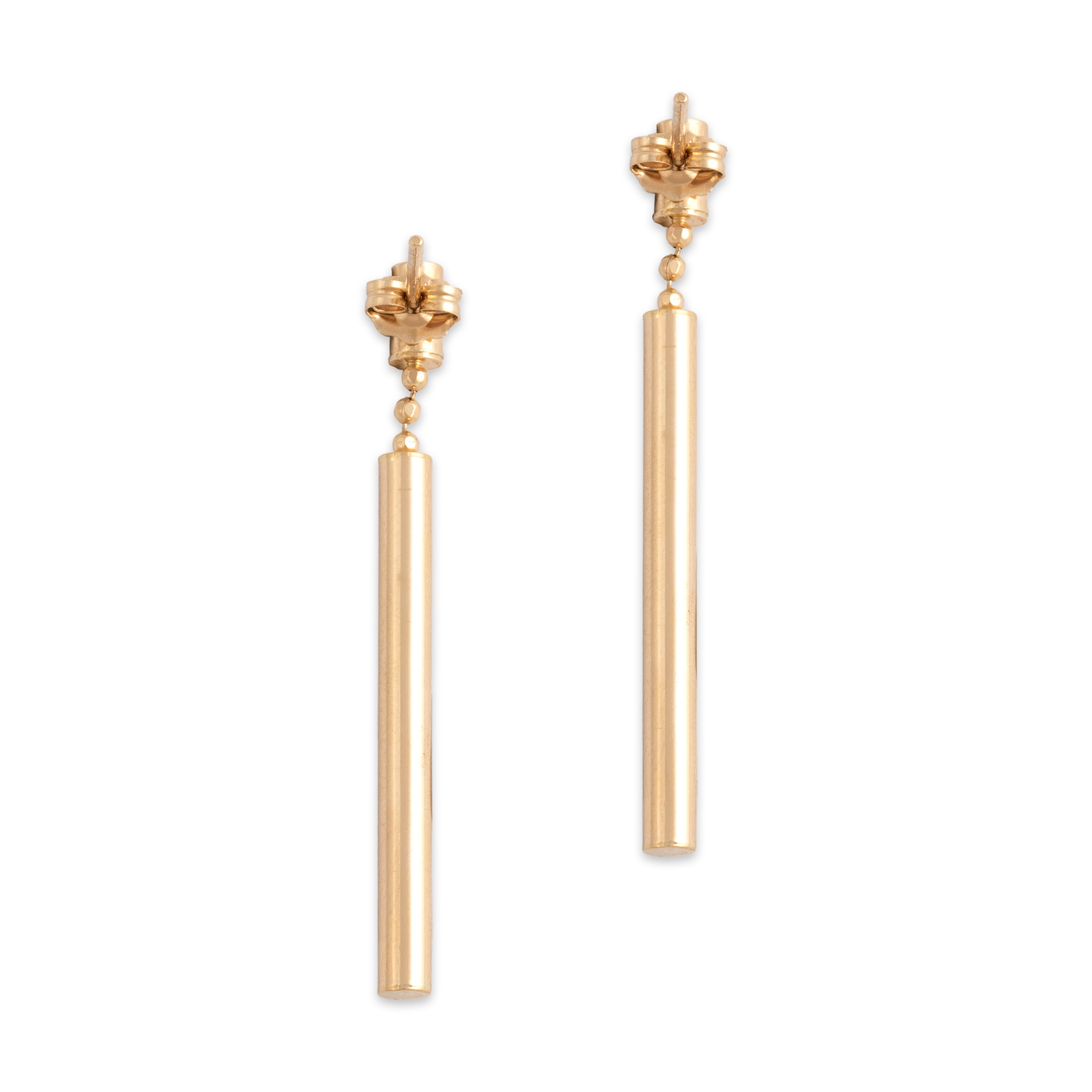 Vintage 14k Yellow Gold Sleek Tubal Dangle Earrings - Back view