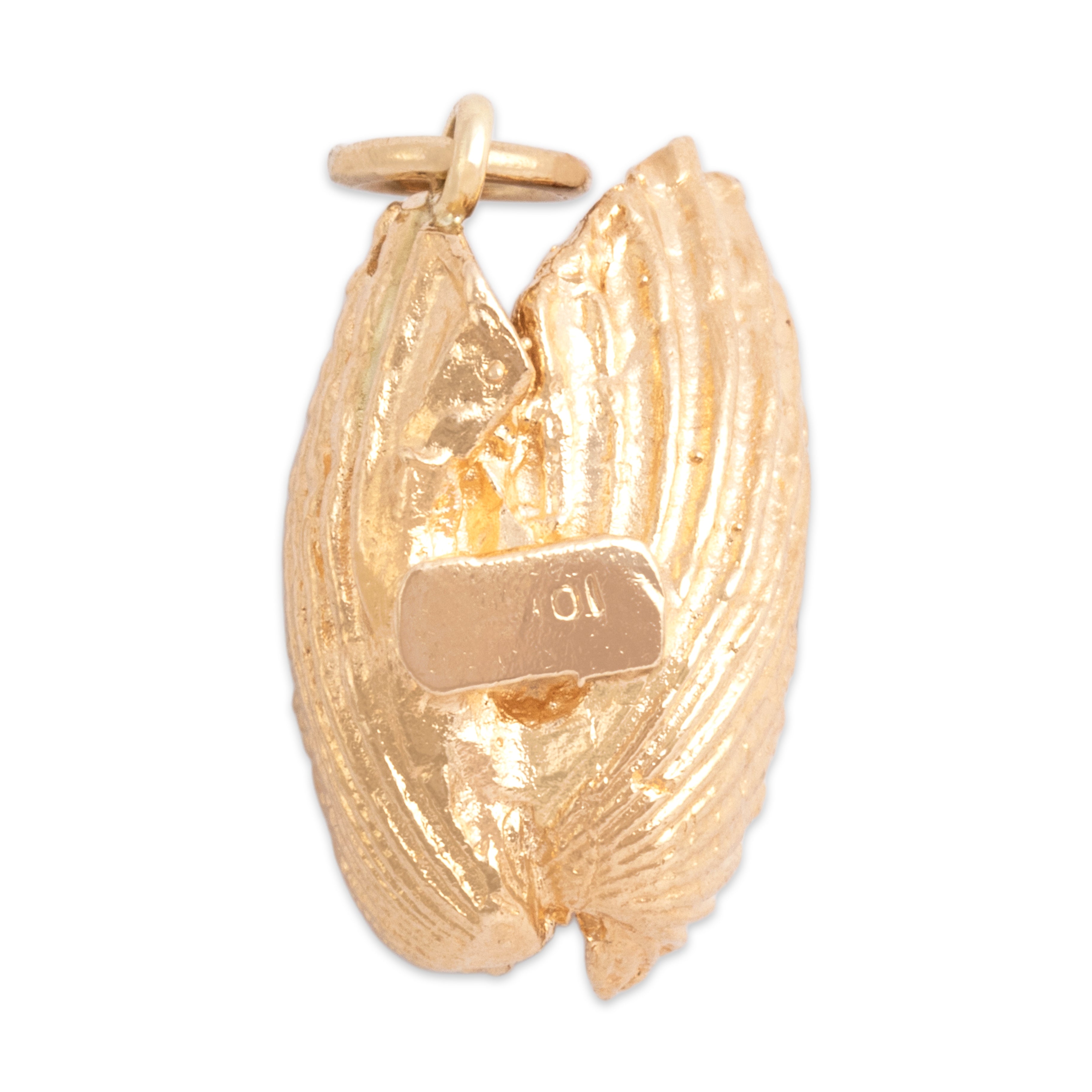 Vintage 10k Yellow Gold Pearl Lovely Dimensional Opening Shell Charm / Pendant - Hallmark view