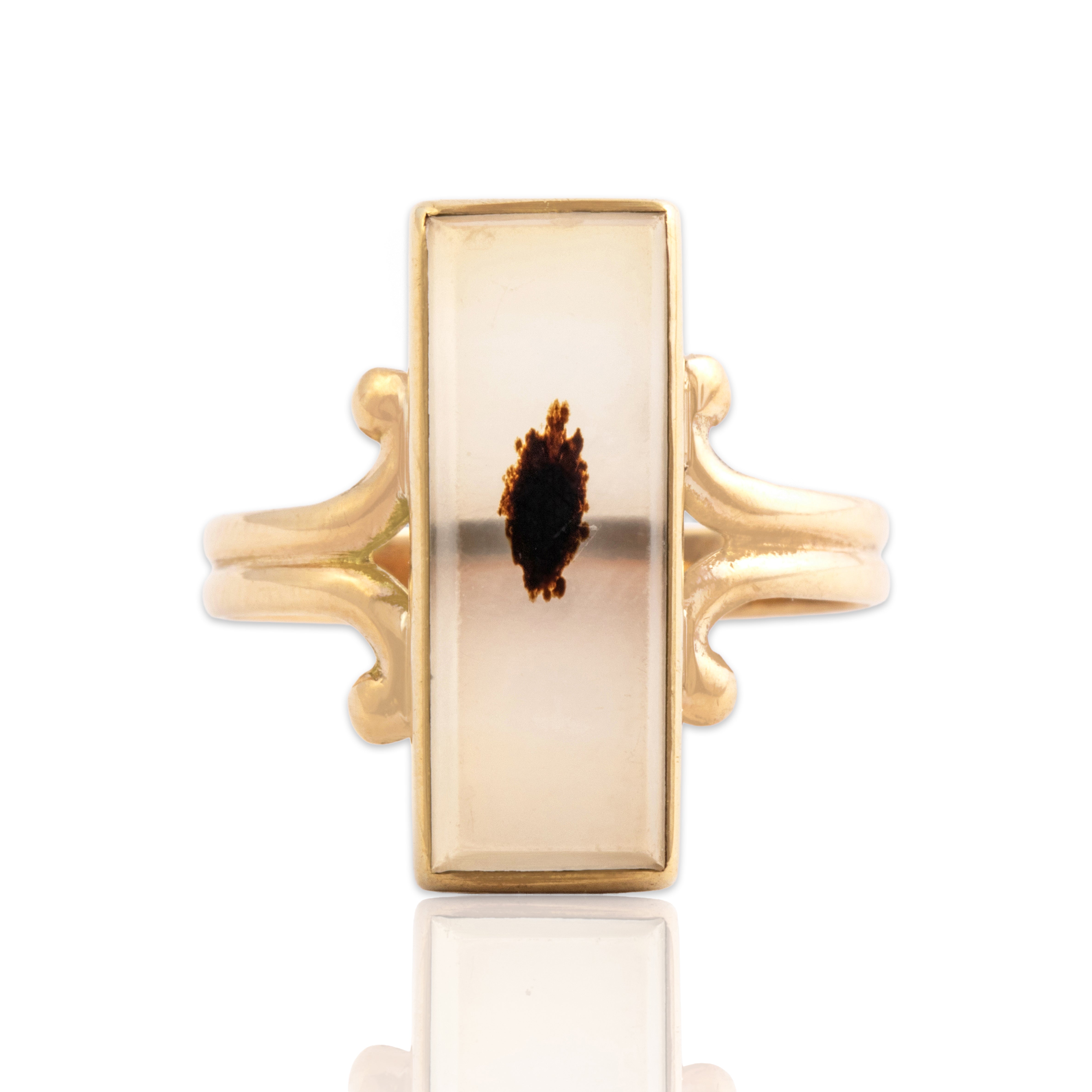 Antique 10k Yellow Gold 1.68ct Moss Agate Wonderful Open Window Ring 5.75