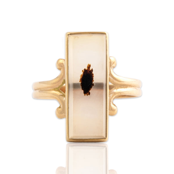 Antique 10k Yellow Gold 1.68ct Moss Agate Wonderful Open Window Ring 5.75