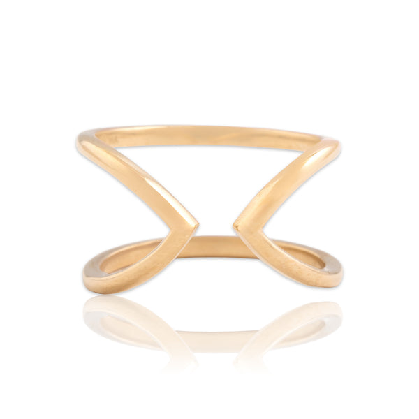 Vintage 14k Yellow Gold Dimensional Arrow Open Band Ring - Close-up view