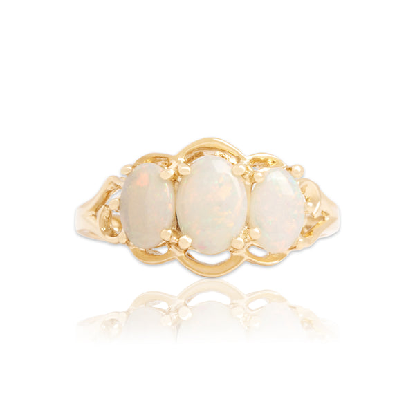 Vintage 14k Yellow Gold .68cttw Opal Iridescent Oval Trio Ring 6.50