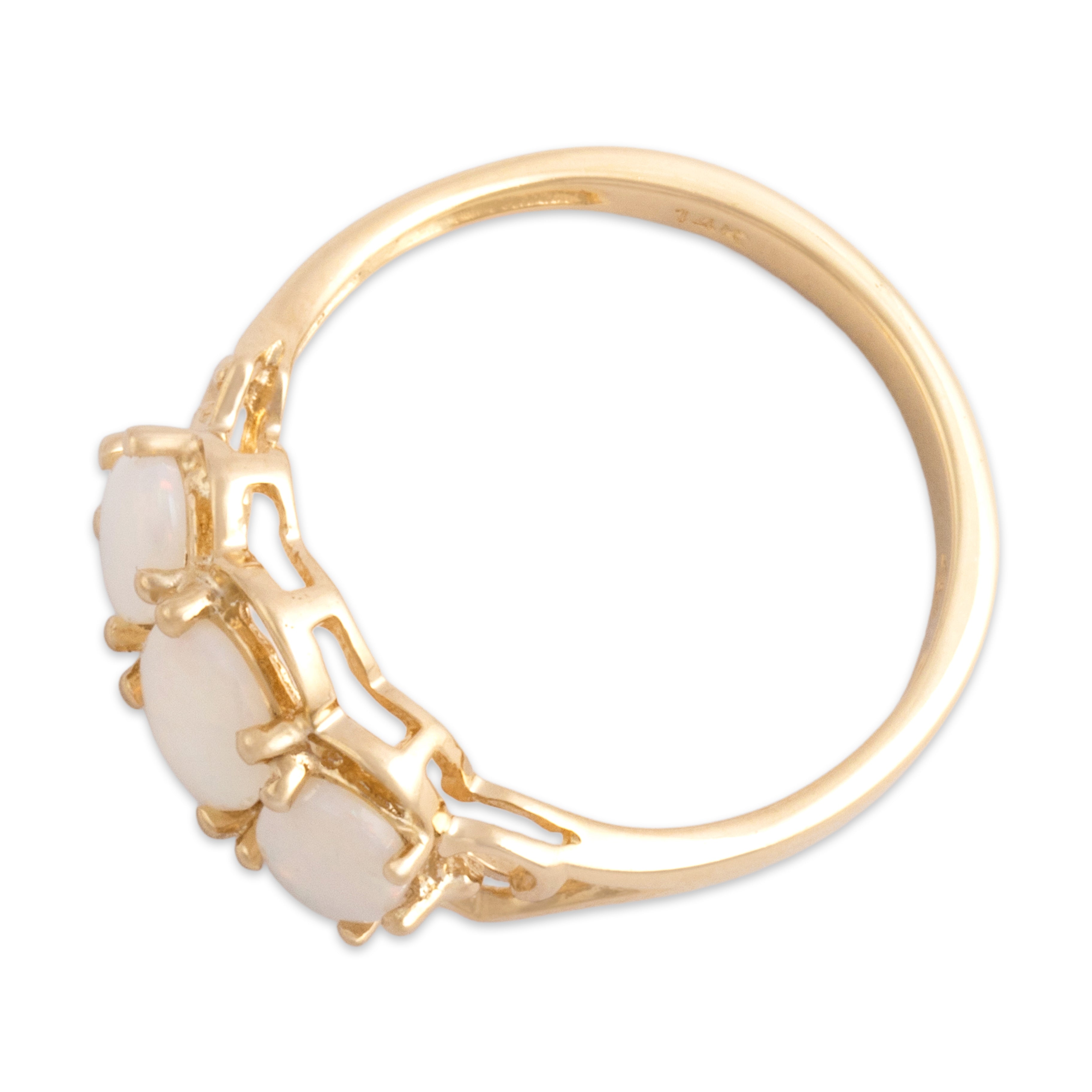 Vintage 14k Yellow Gold .68cttw Opal Iridescent Oval Trio Ring 6.50