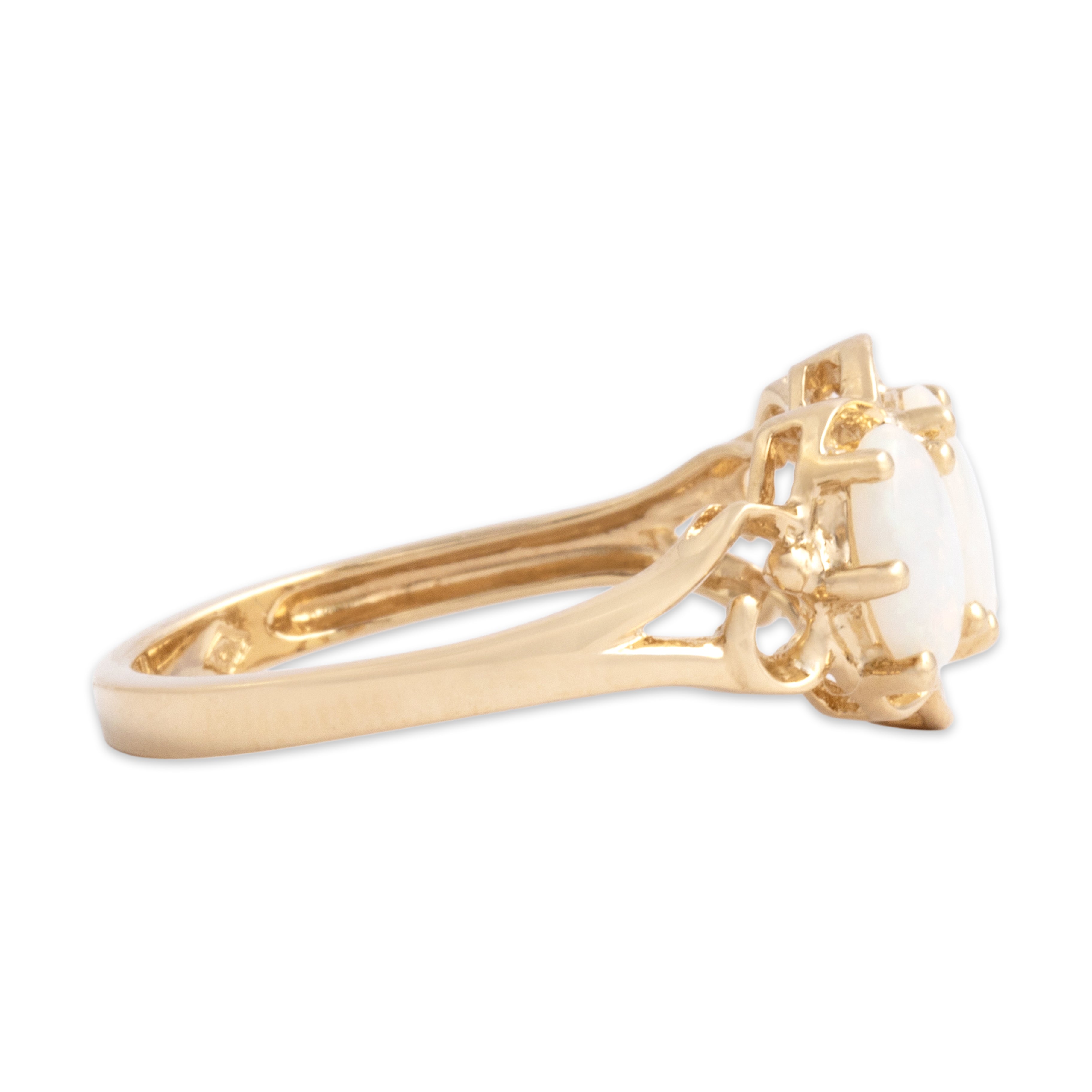 Vintage 14k Yellow Gold .68cttw Opal Iridescent Oval Trio Ring - Side view