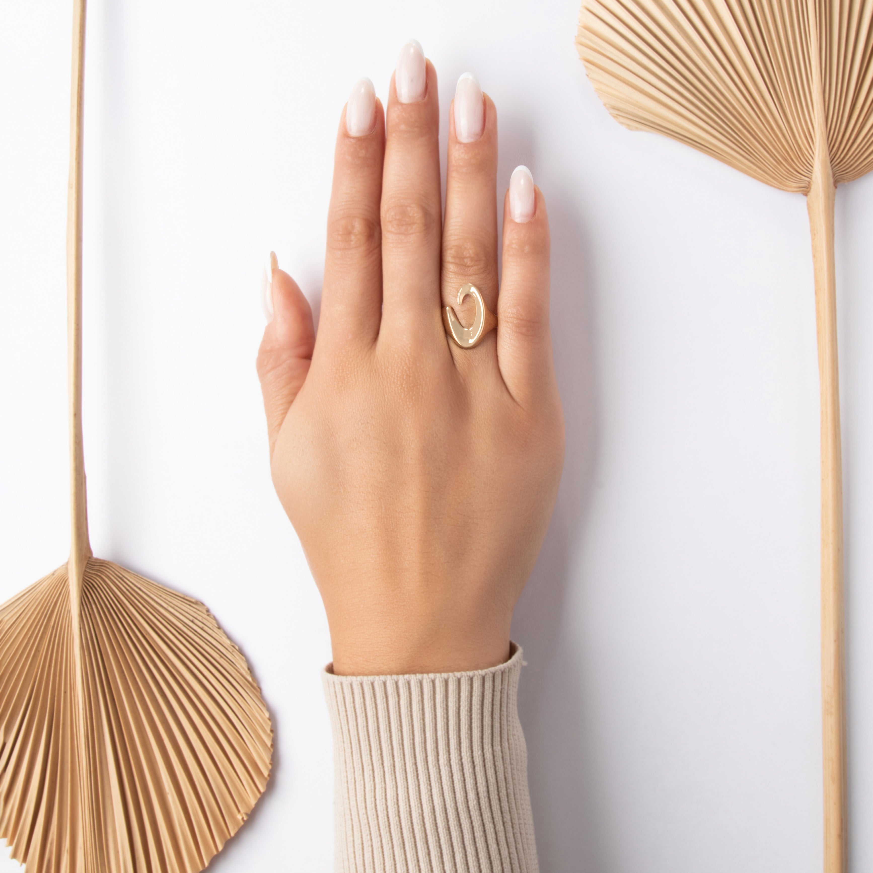 Vintage 14k Yellow Gold Gleaming Abstract Wave Ring - On model view