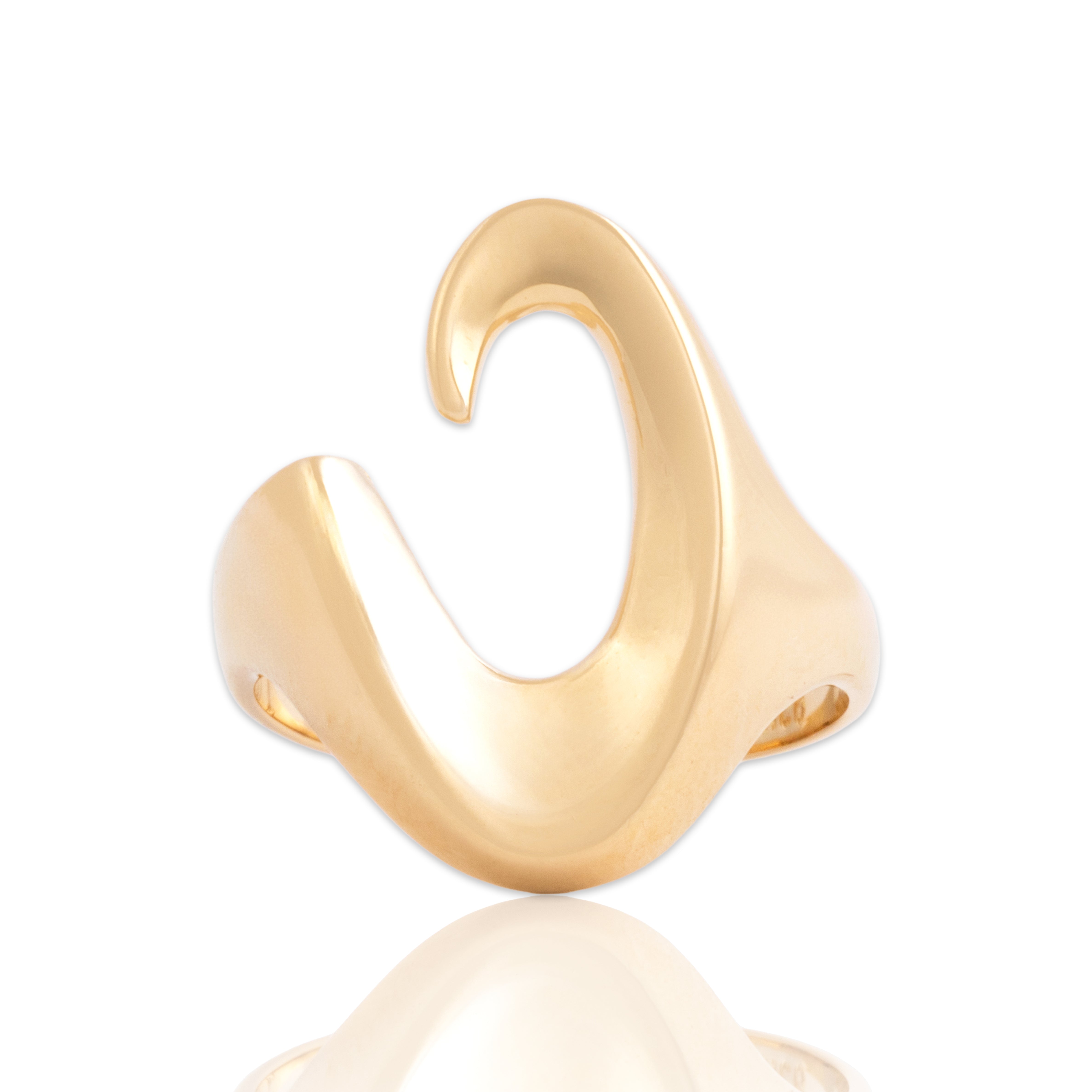 Vintage 14k Yellow Gold Gleaming Abstract Wave Ring - Close-up view