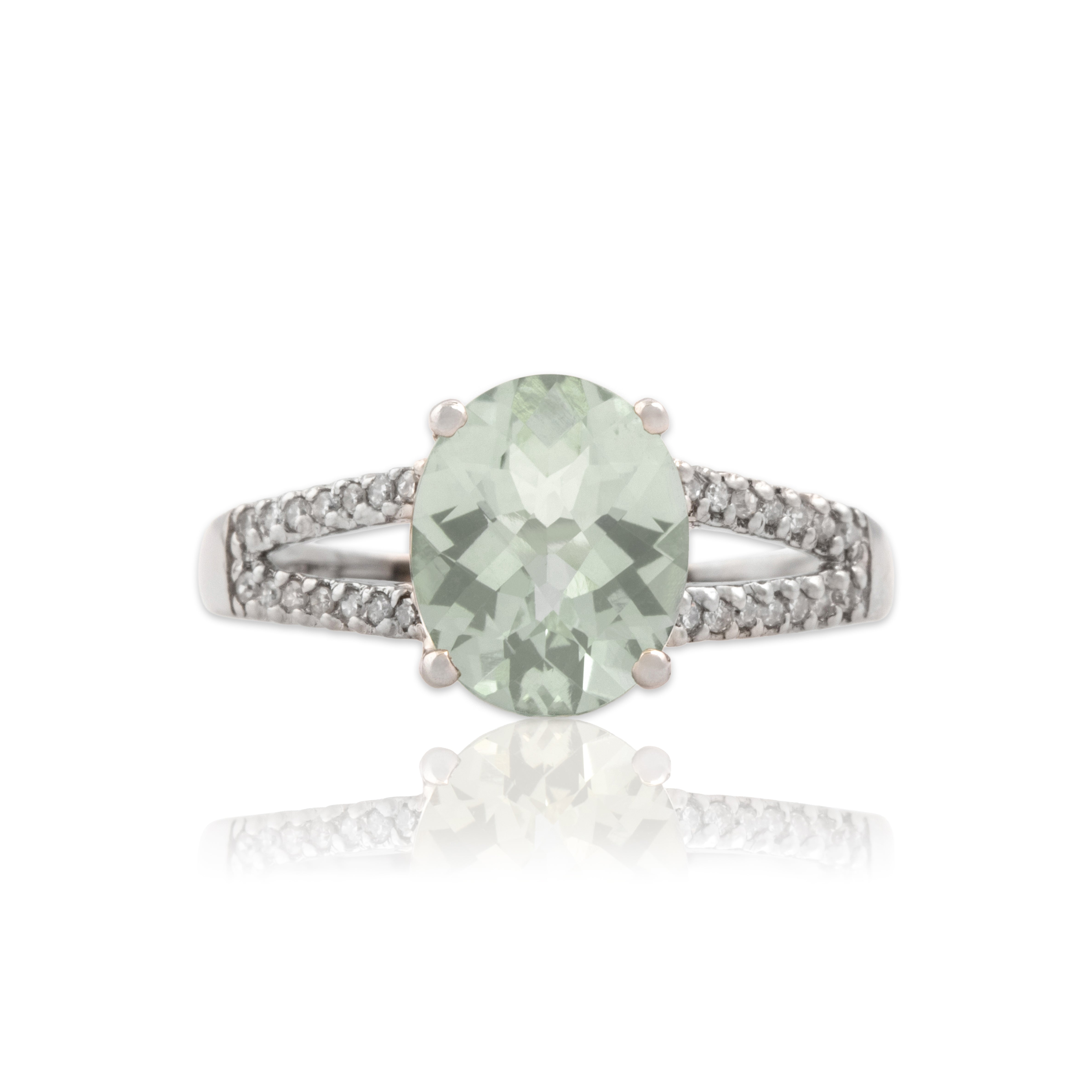 Vintage 14k White Gold 2.1ct Prasiolite Diamond Seafoam Checkerboard Ring 7.00