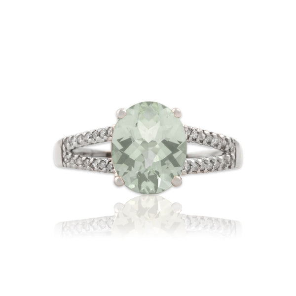 Vintage 14k White Gold 2.1ct Prasiolite Diamond Seafoam Checkerboard Ring 7.00