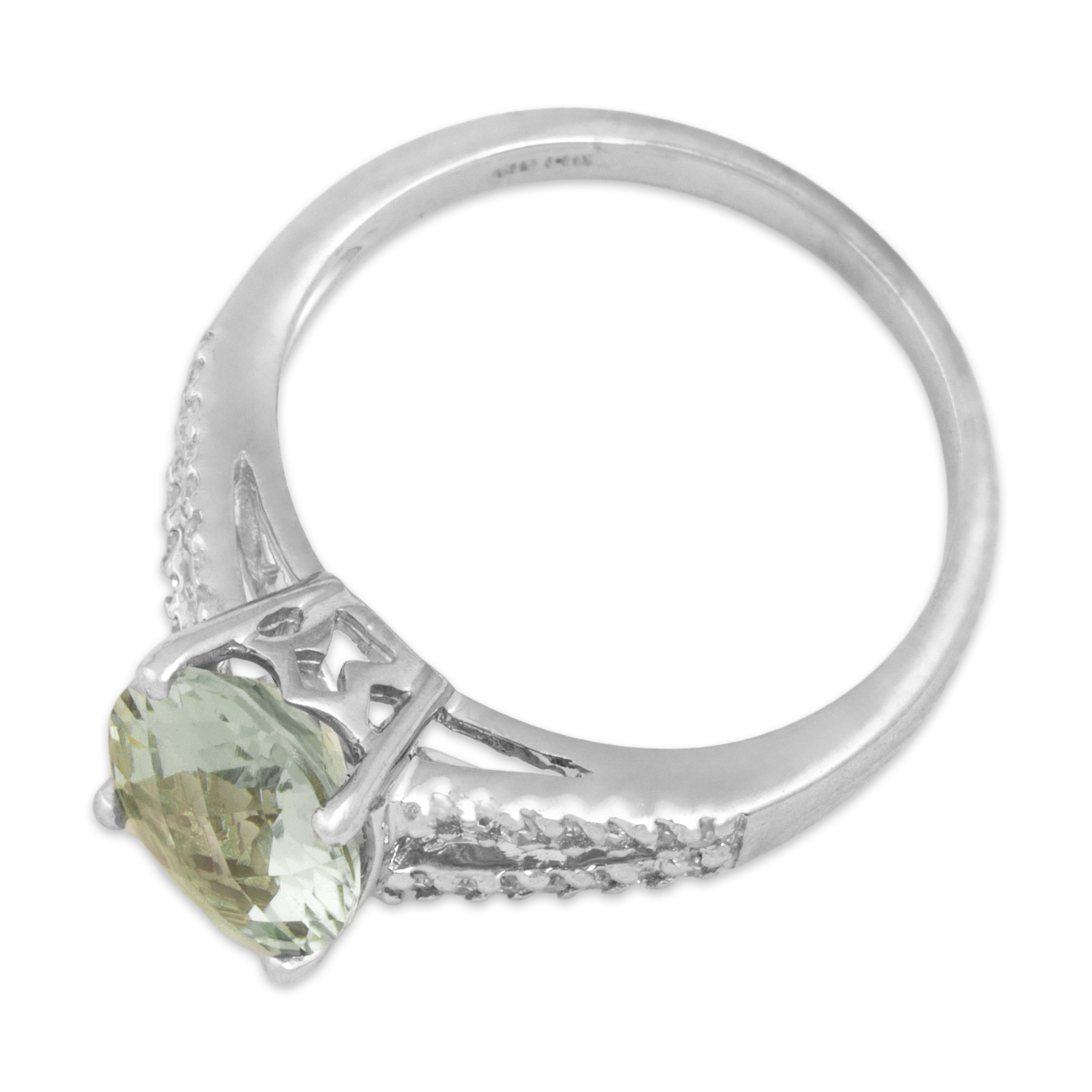 Vintage 14k White Gold 2.1ct Prasiolite Diamond Seafoam Checkerboard Ring 7.00