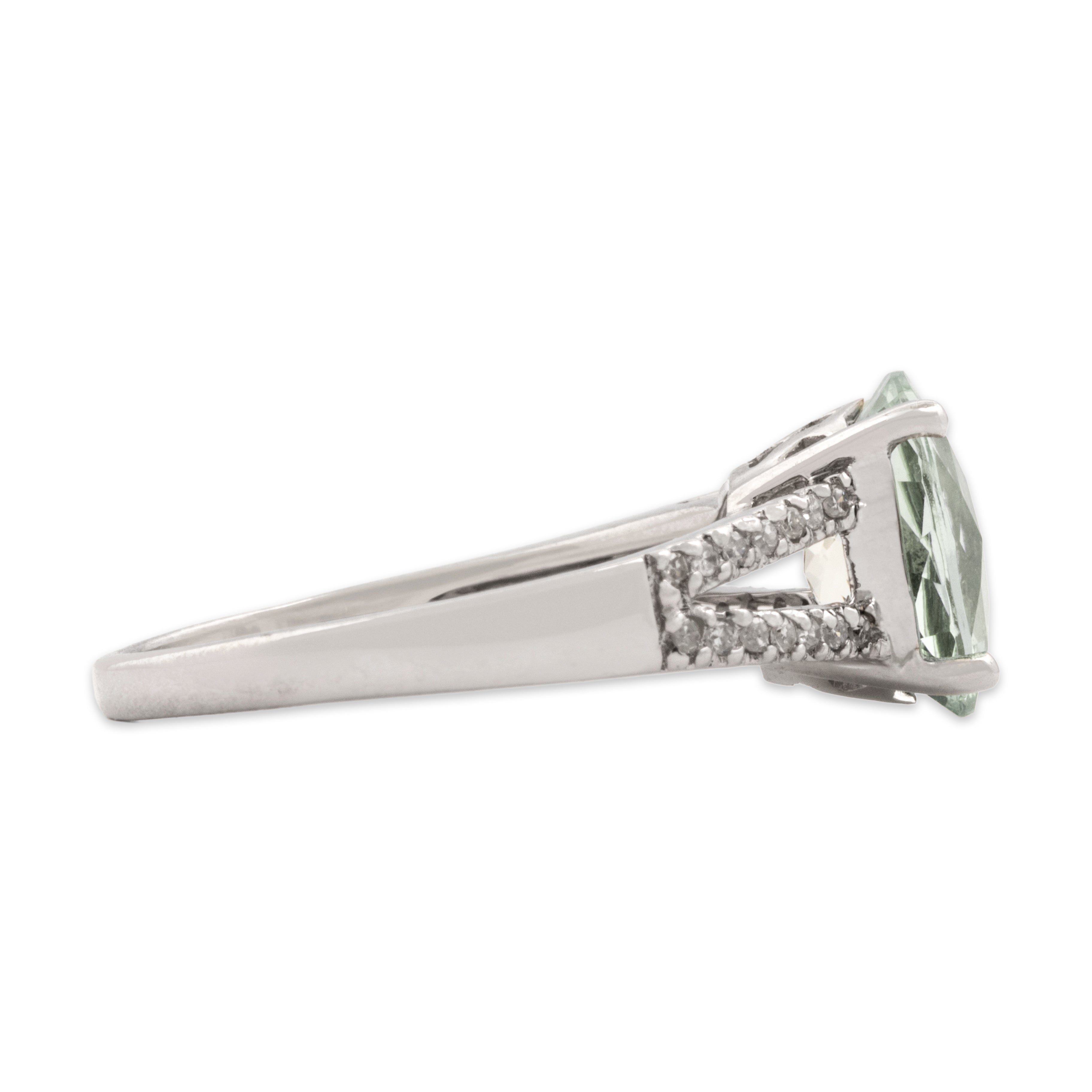 Vintage 14k White Gold 2.1ct Prasiolite Diamond Seafoam Checkerboard Ring 7.00
