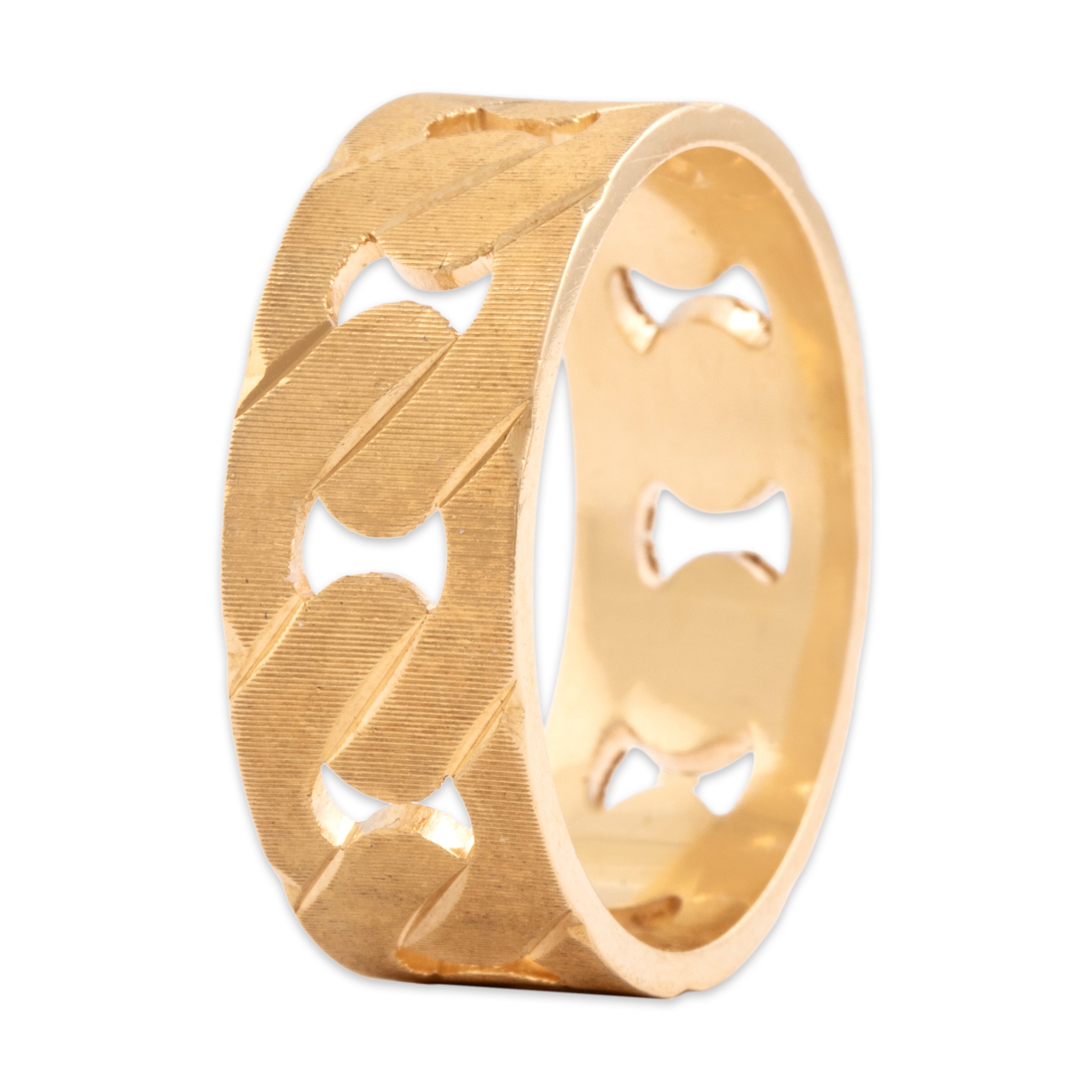 Vintage 14k Yellow Gold Textured Carved Link Eternity Band Ring - Overall view