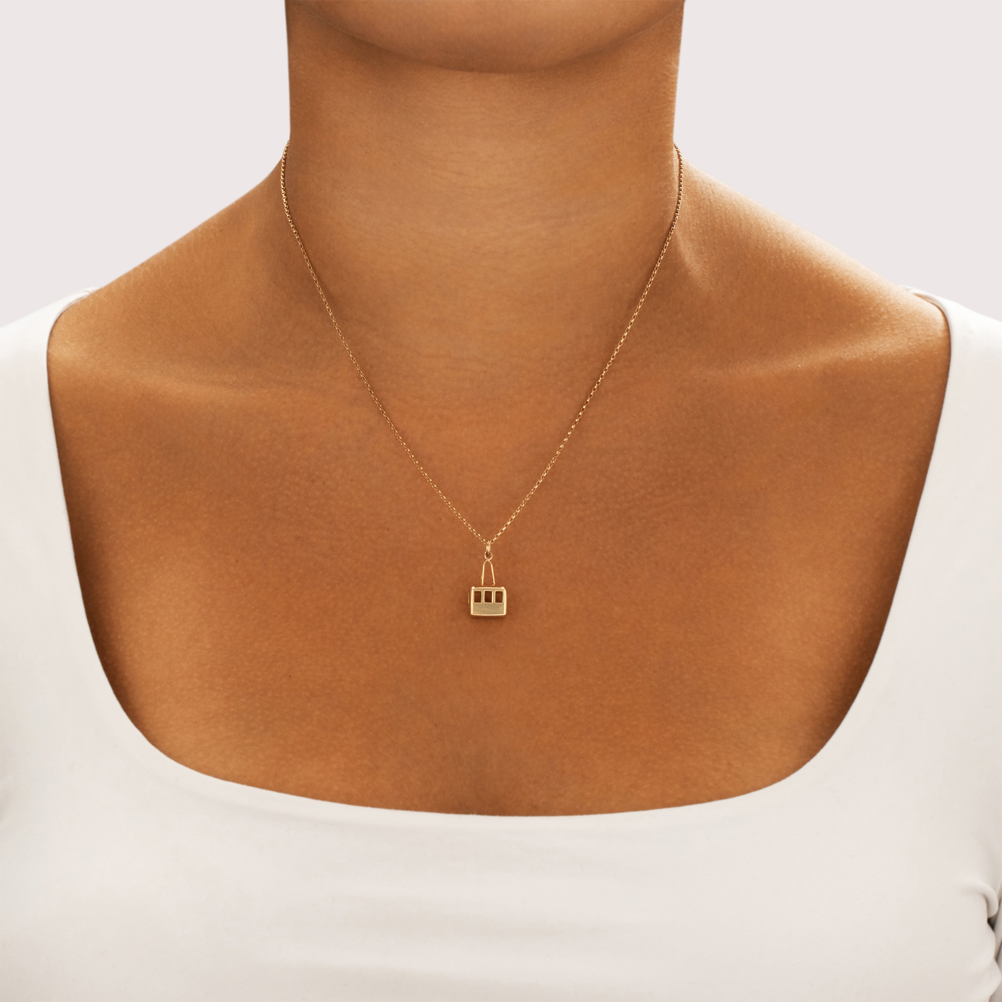 Vintage 18k Yellow Gold Dimensional Mountain Gondola Charm / Pendant - On model view