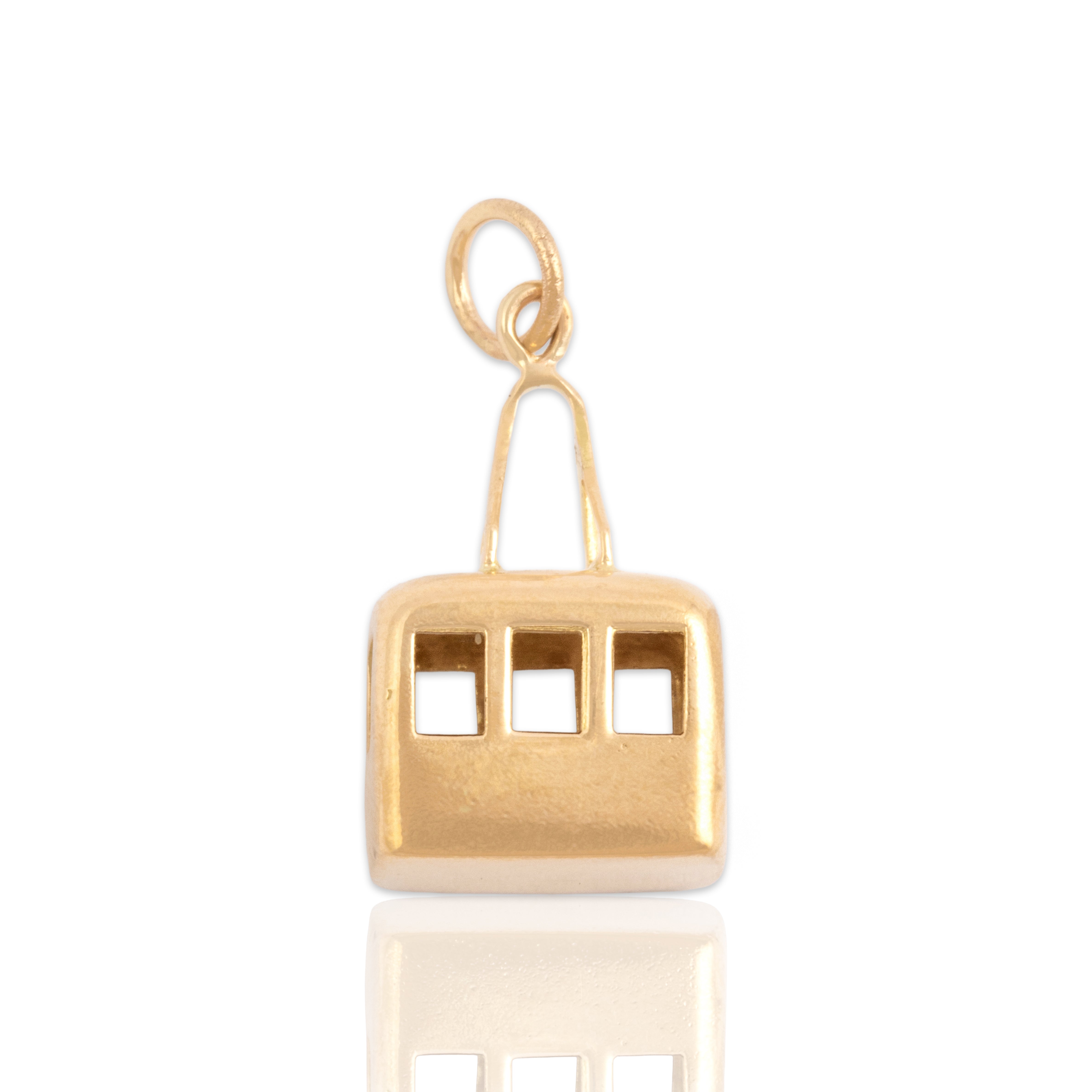 Vintage 18k Yellow Gold Dimensional Mountain Gondola Charm / Pendant - Close-up view