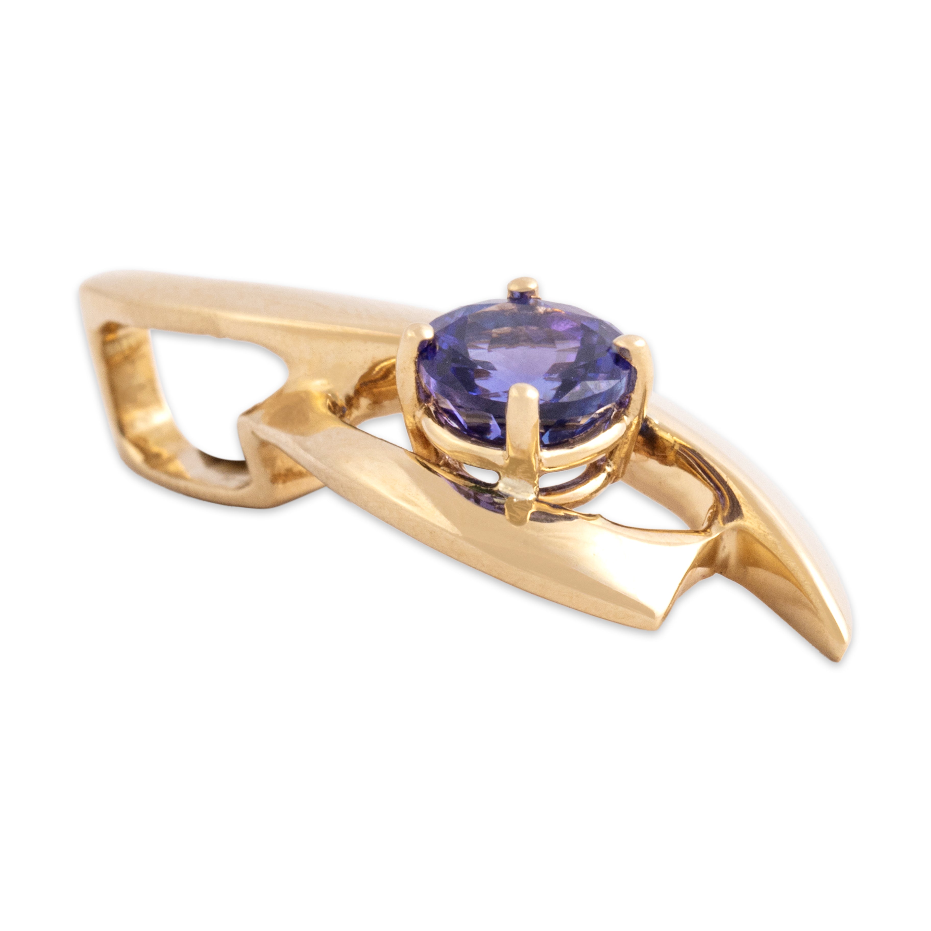 Vintage 14k Yellow Gold 1.25ct Tanzanite Elegant Flowing Vivid Pendant - Side view