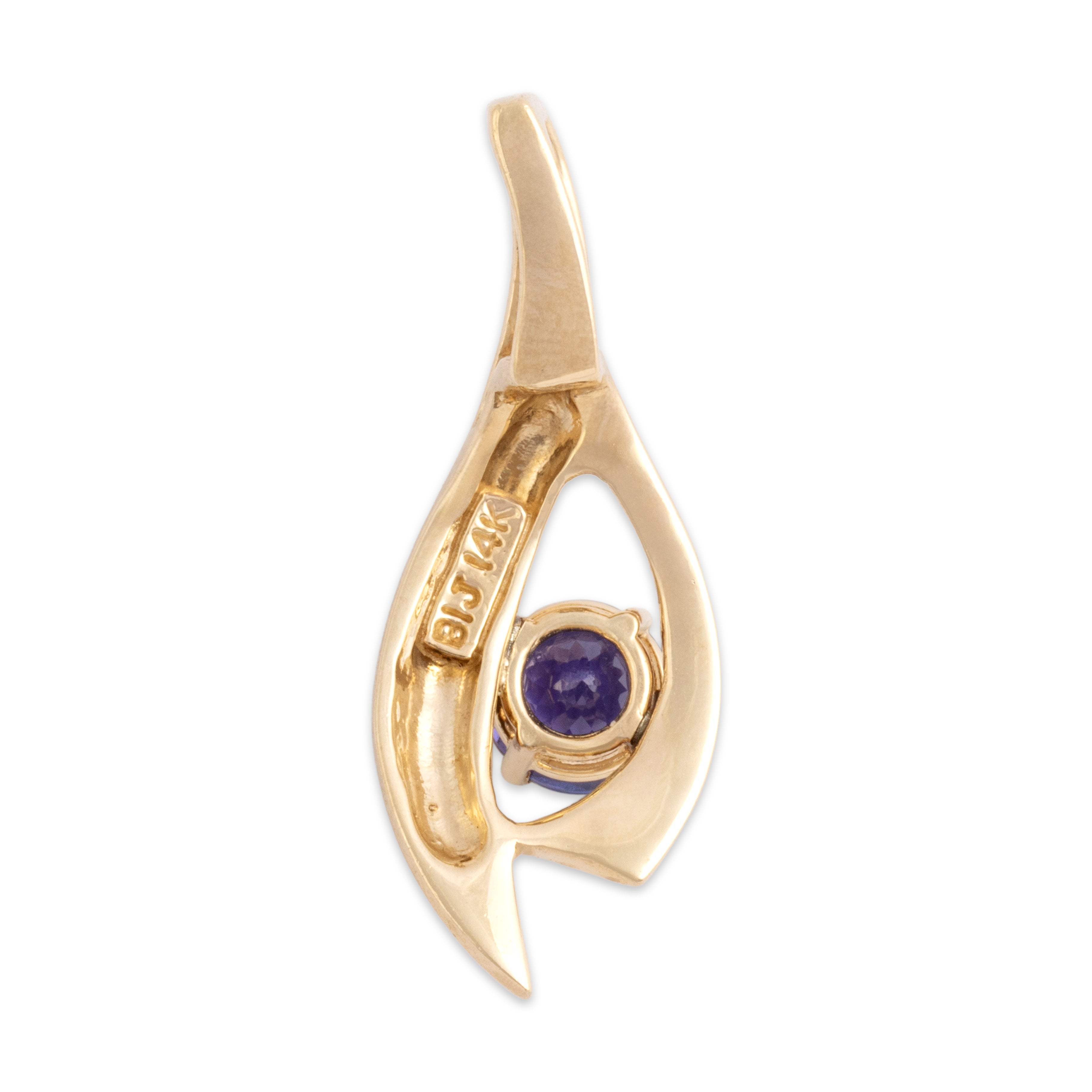 Vintage 14k Yellow Gold 1.25ct Tanzanite Elegant Flowing Vivid Pendant - Back view